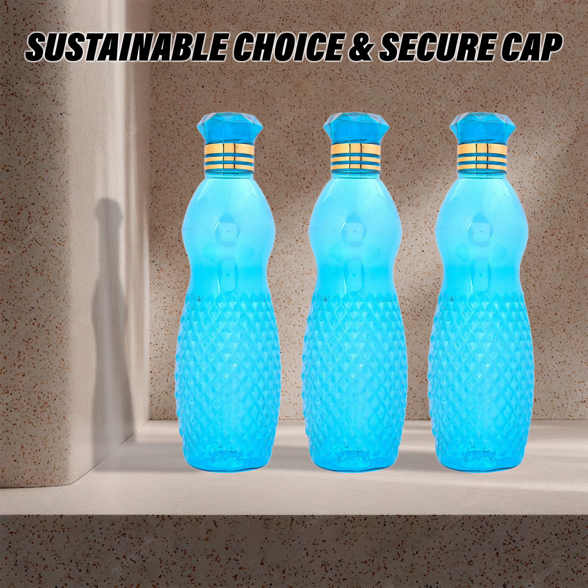 Kuber Industries Water Bottle  Plastic Water Bottle for Fridge  Water Bottle for Kitchen  Ideal for Restaurant  Water Bottle for Refrigerator  Dolphine Bottle  1 LTR  Pack of 3  Blue