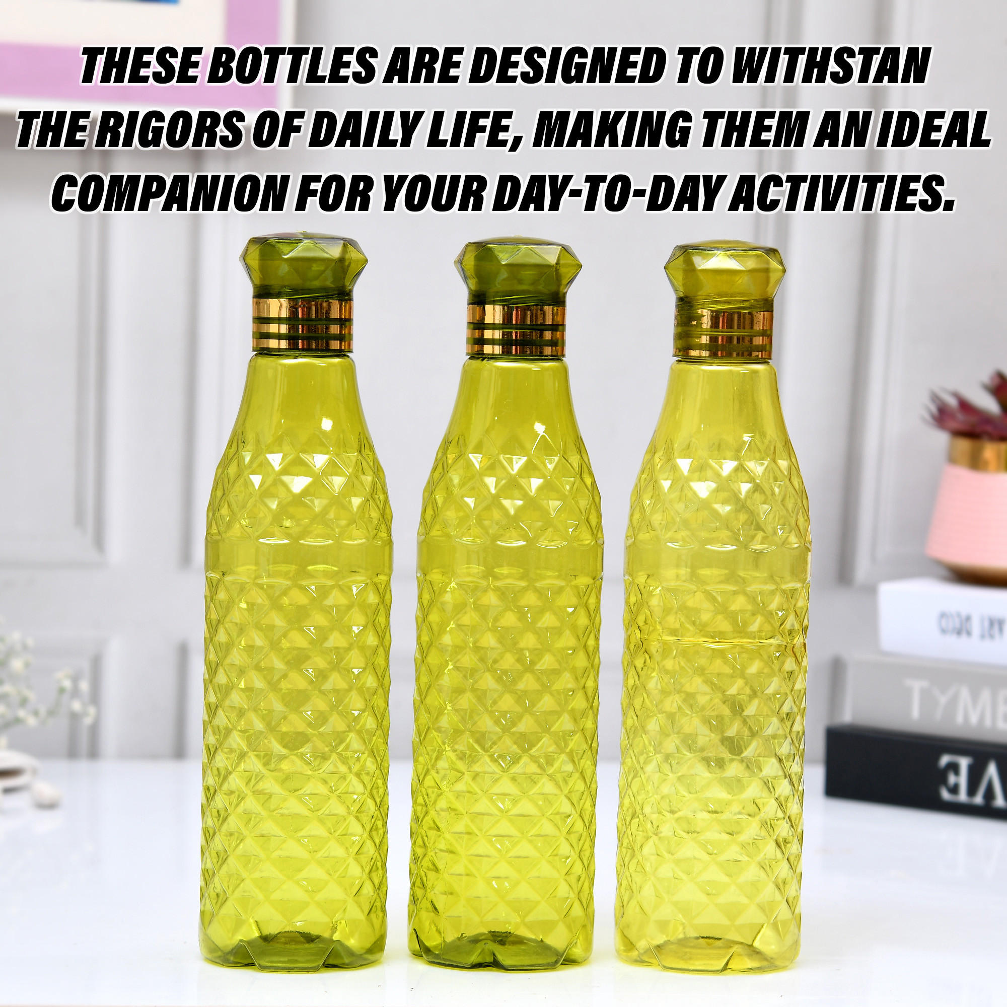 Kuber Industries Water Bottle  Plastic Water Bottle for Fridge  Water Bottle for Kitchen  Ideal for Restaurant  Water Bottle for Refrigerator  Crystal Bingo Bottle  1 LTR  Pack of 3  Green