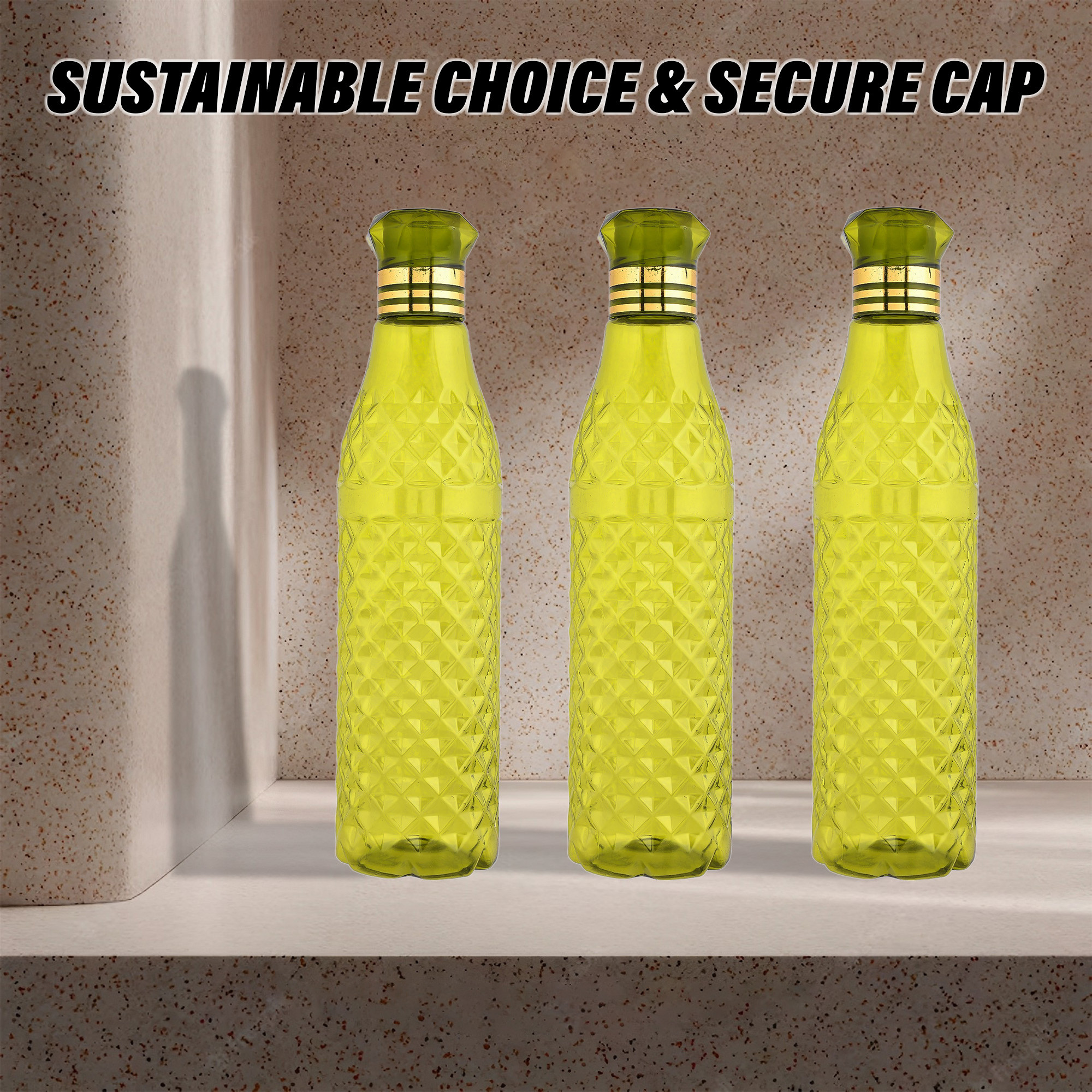 Kuber Industries Water Bottle  Plastic Water Bottle for Fridge  Water Bottle for Kitchen  Ideal for Restaurant  Water Bottle for Refrigerator  Crystal Bingo Bottle  1 LTR  Pack of 3  Green