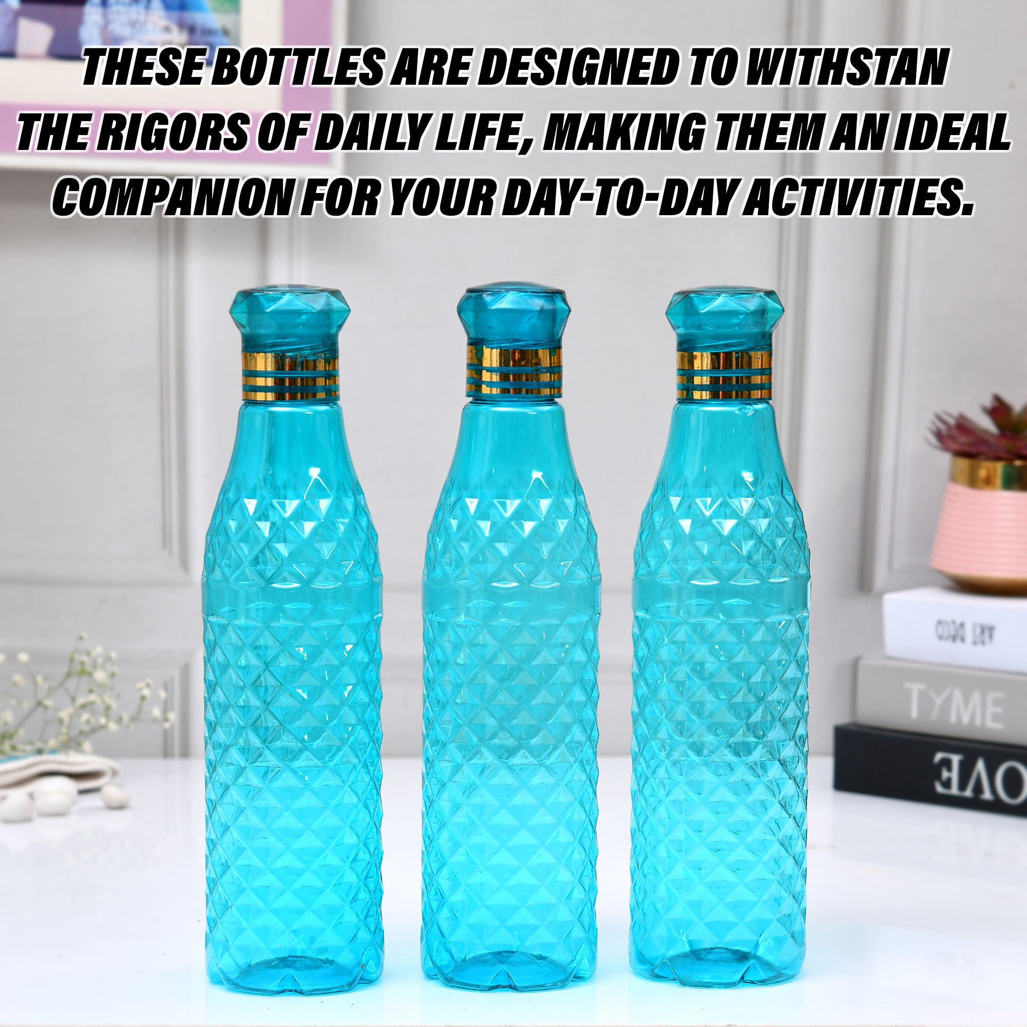 Kuber Industries Water Bottle  Plastic Water Bottle for Fridge  Water Bottle for Kitchen  Ideal for Restaurant  Water Bottle for Refrigerator  Crystal Bingo Bottle  1 LTR  Pack of 3  Blue