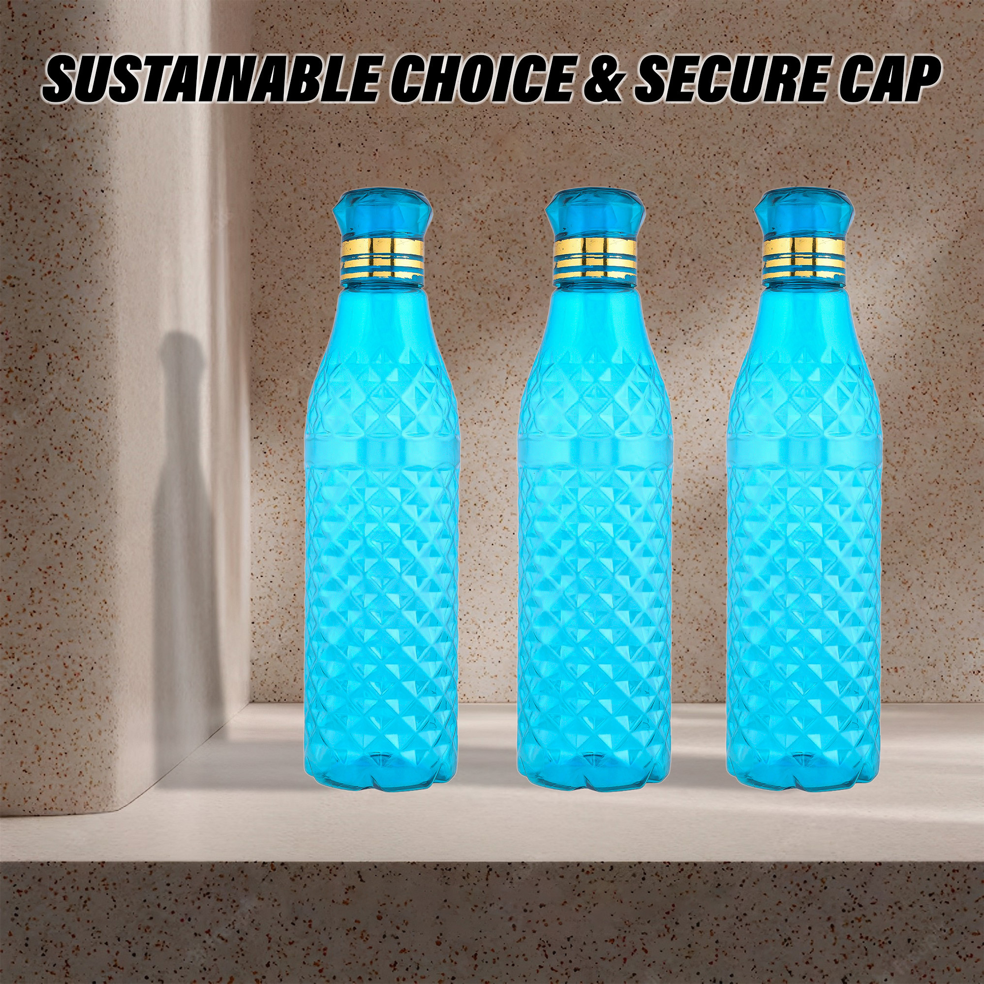 Kuber Industries Water Bottle  Plastic Water Bottle for Fridge  Water Bottle for Kitchen  Ideal for Restaurant  Water Bottle for Refrigerator  Crystal Bingo Bottle  1 LTR  Pack of 3  Blue