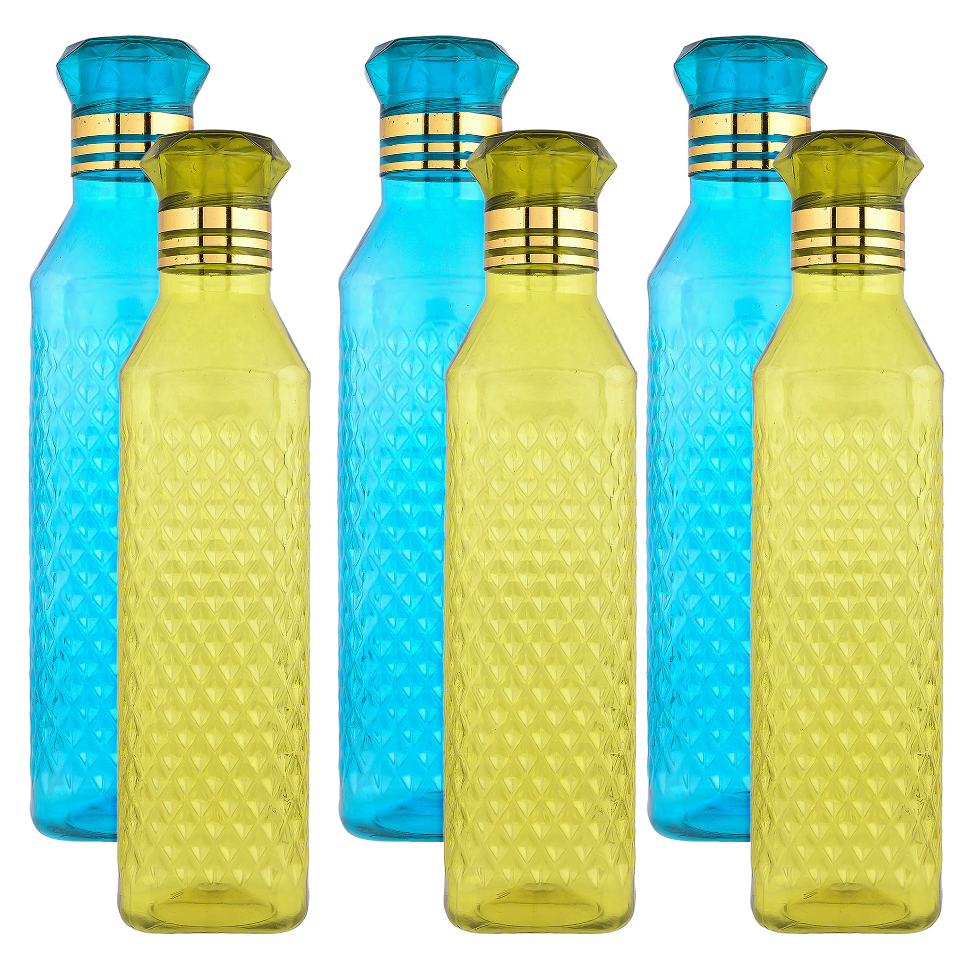 Kuber Industries Water Bottle | Plastic Water Bottle for Fridge | Water Bottle for Kitchen | Ideal for Restaurant | Water Bottle for Refrigerator | Square H2O Bottle | 1 LTR | Pack of 6 | Multi