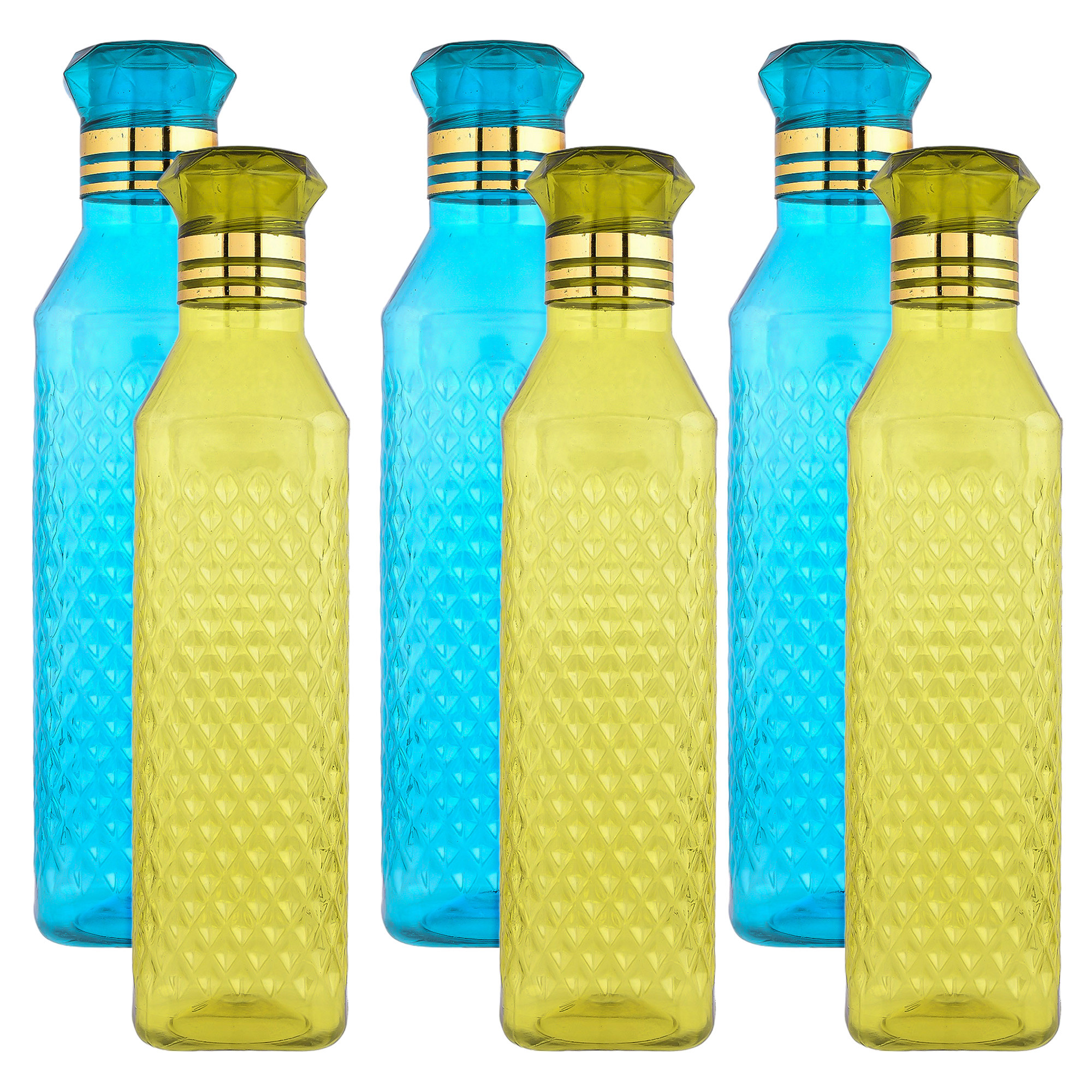 Kuber Industries Water Bottle | Plastic Water Bottle for Fridge | Water Bottle for Kitchen | Ideal for Restaurant | Water Bottle for Refrigerator | Square H2O Bottle | 1 LTR | Pack of 6 | Multi