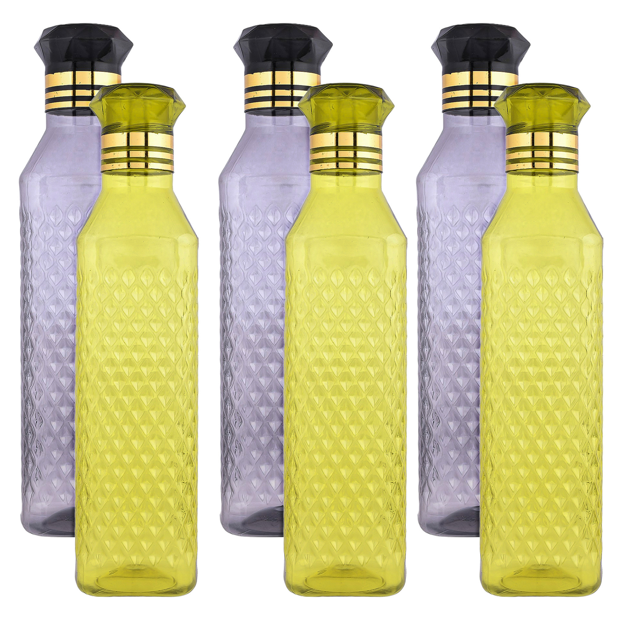 Kuber Industries Water Bottle | Plastic Water Bottle for Fridge | Water Bottle for Kitchen | Ideal for Restaurant | Water Bottle for Refrigerator | Square H2O Bottle | 1 LTR | Pack of 6 | Multi