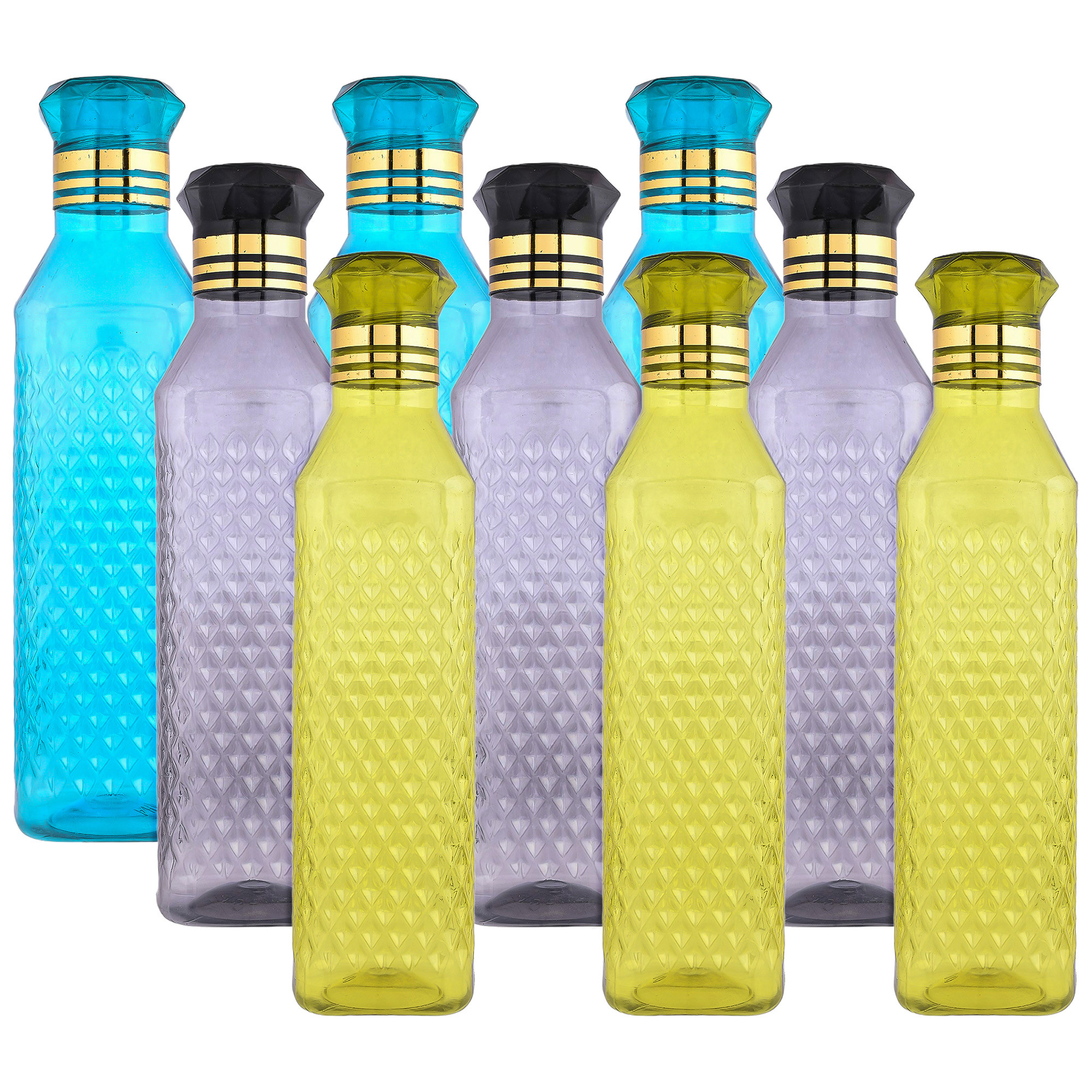 Kuber Industries Water Bottle | Plastic Water Bottle for Fridge | Water Bottle for Kitchen | Ideal for Restaurant | Water Bottle for Refrigerator | Square H2O Bottle | 1 LTR | Pack of 9 | Multi