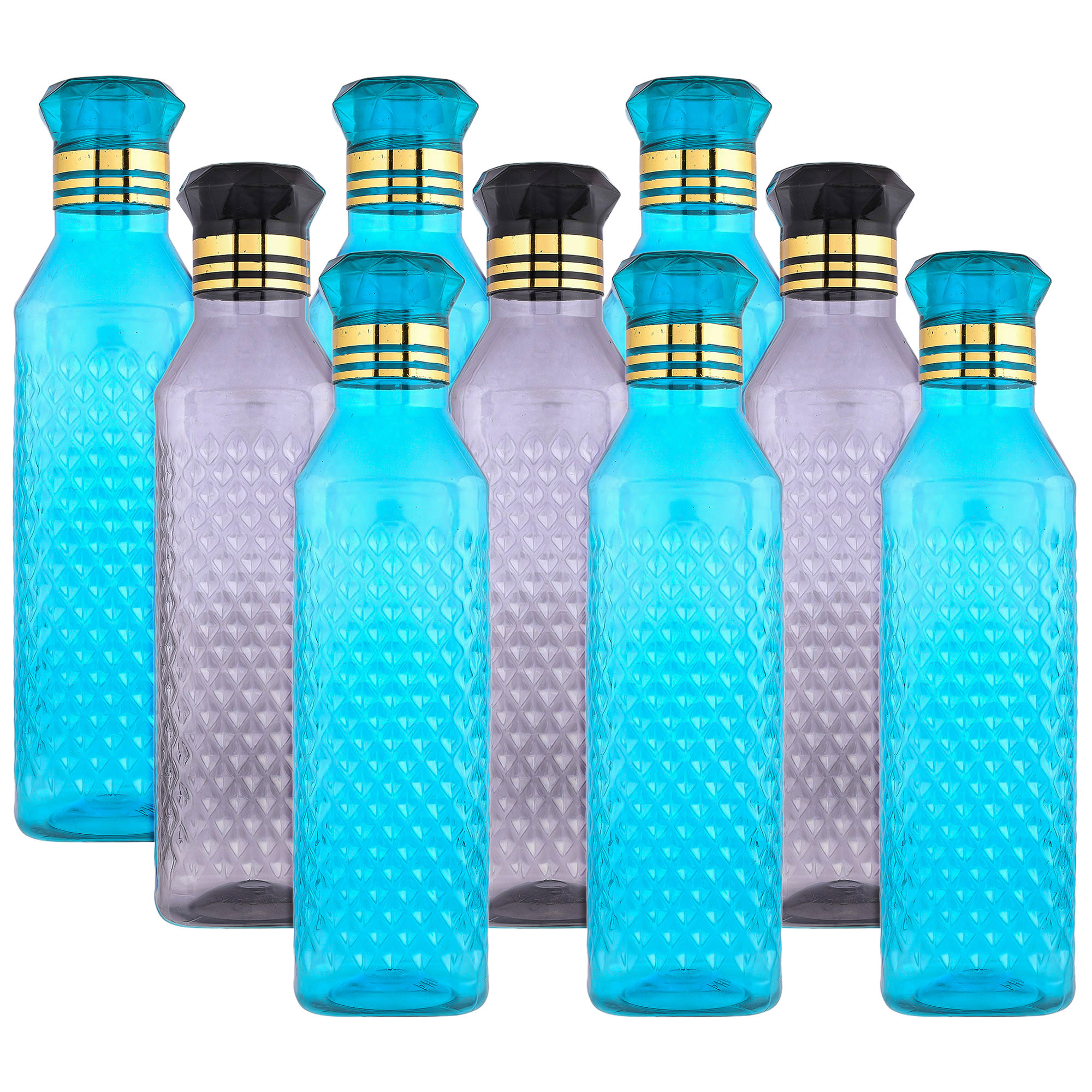 Kuber Industries Water Bottle | Plastic Water Bottle for Fridge | Water Bottle for Kitchen | Ideal for Restaurant | Water Bottle for Refrigerator | Square H2O Bottle | 1 LTR | Pack of 9 | Multi