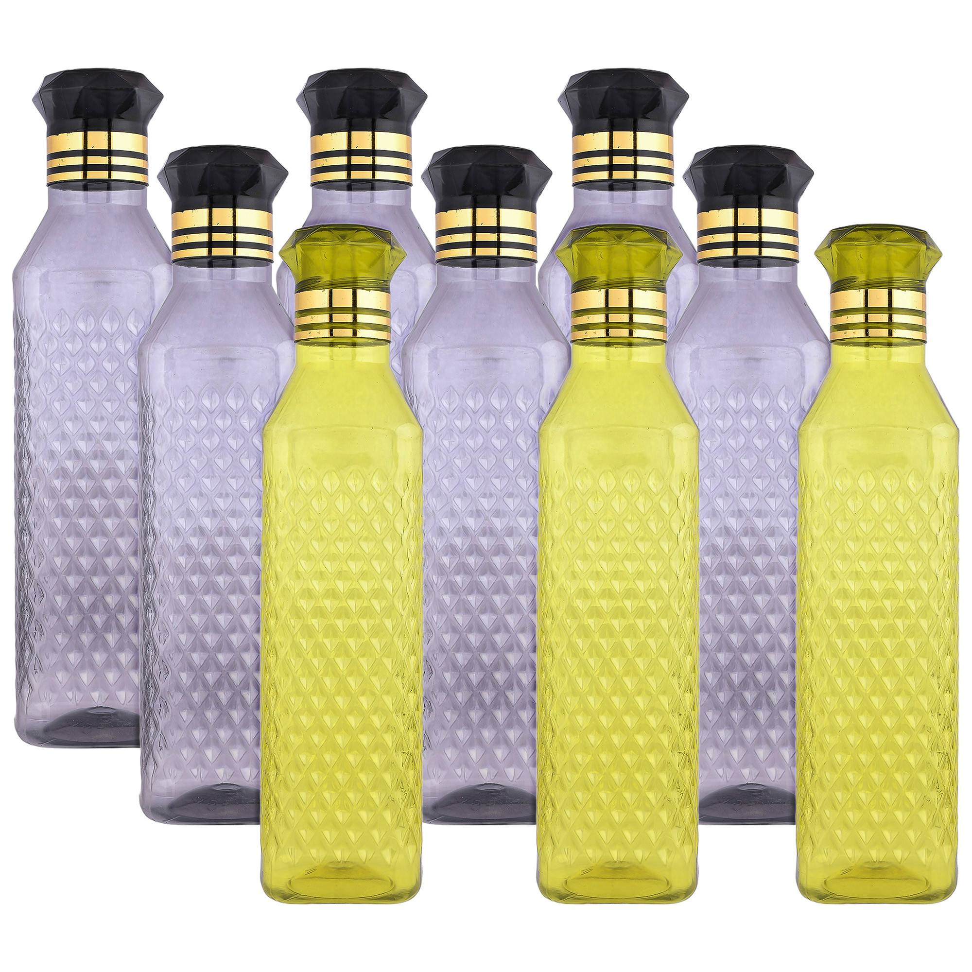 Kuber Industries Water Bottle | Plastic Water Bottle for Fridge | Water Bottle for Kitchen | Ideal for Restaurant | Water Bottle for Refrigerator | Square H2O Bottle | 1 LTR | Pack of 9 | Multi