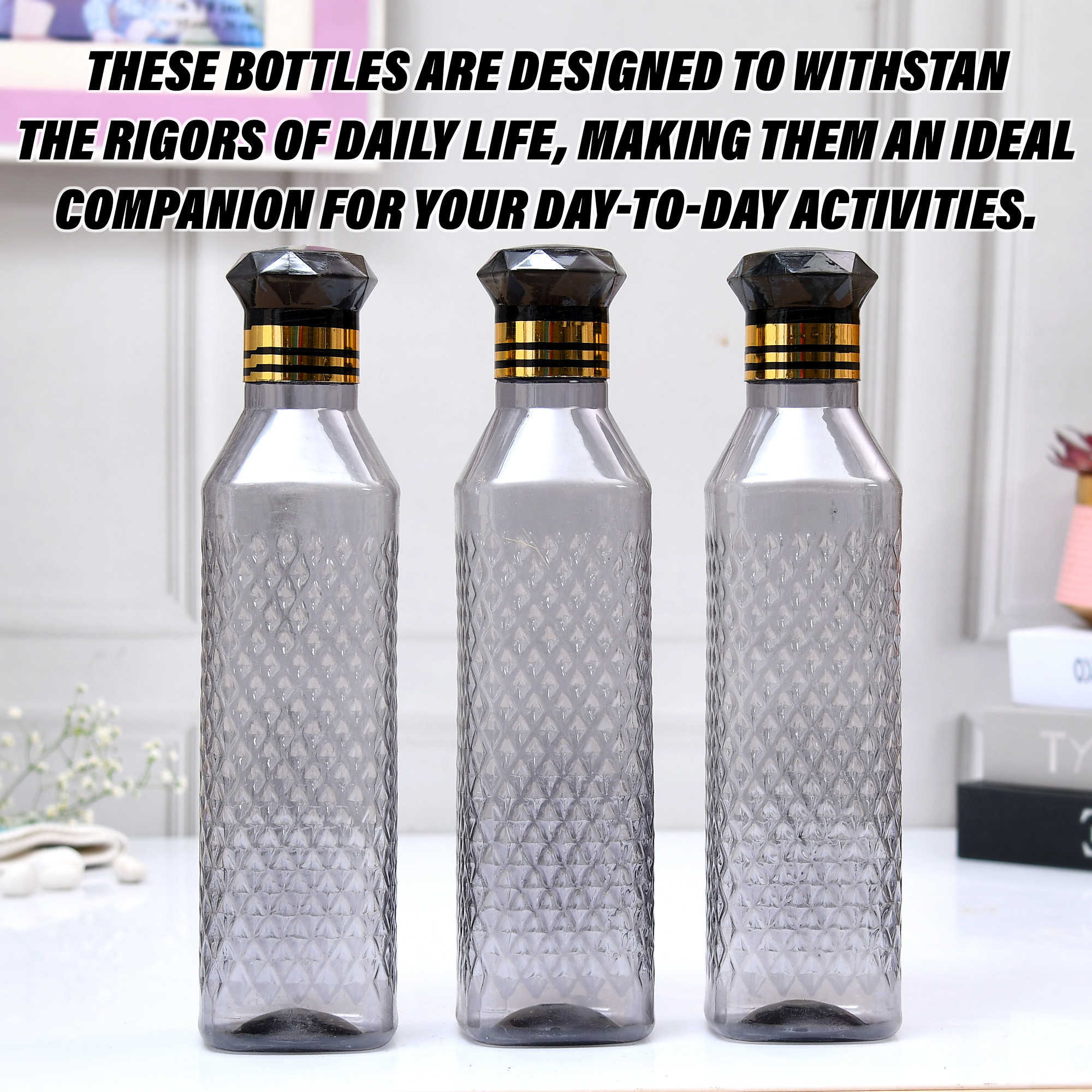 Kuber Industries Water Bottle | Plastic Water Bottle for Fridge | Water Bottle for Kitchen | Ideal for Restaurant | Water Bottle for Refrigerator | Square H2O Bottle | 1 LTR | Pack of 9 | Multi