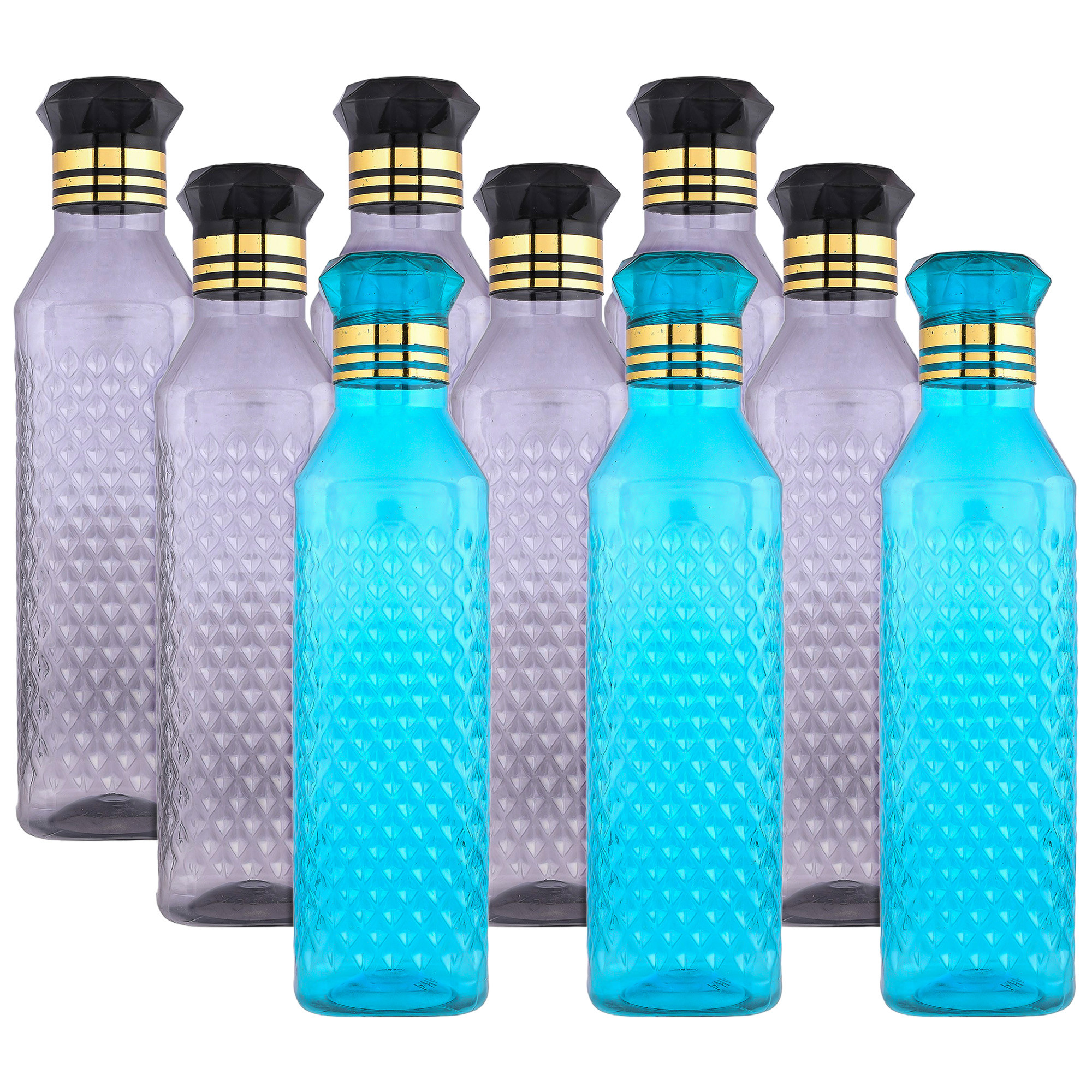 Kuber Industries Water Bottle | Plastic Water Bottle for Fridge | Water Bottle for Kitchen | Ideal for Restaurant | Water Bottle for Refrigerator | Square H2O Bottle | 1 LTR | Pack of 9 | Multi