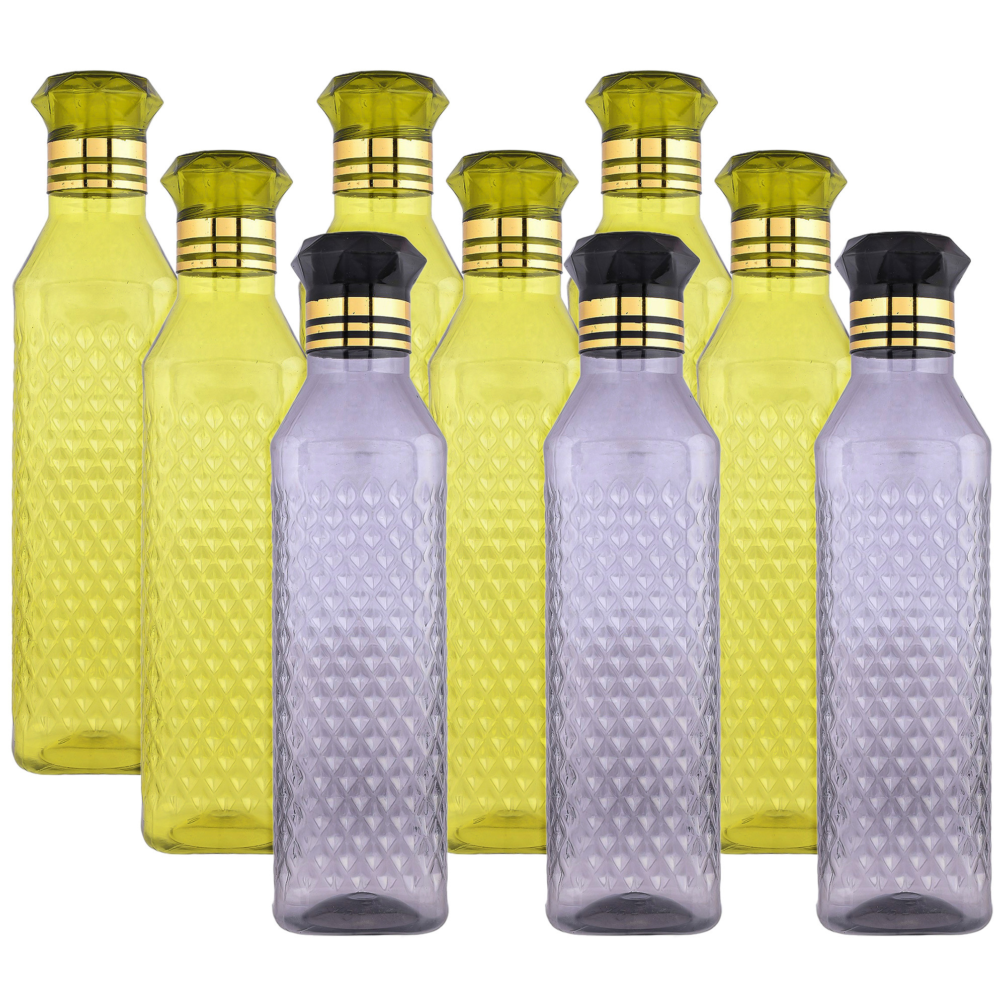 Kuber Industries Water Bottle | Plastic Water Bottle for Fridge | Water Bottle for Kitchen | Ideal for Restaurant | Water Bottle for Refrigerator | Square H2O Bottle | 1 LTR | Pack of 9 | Multi