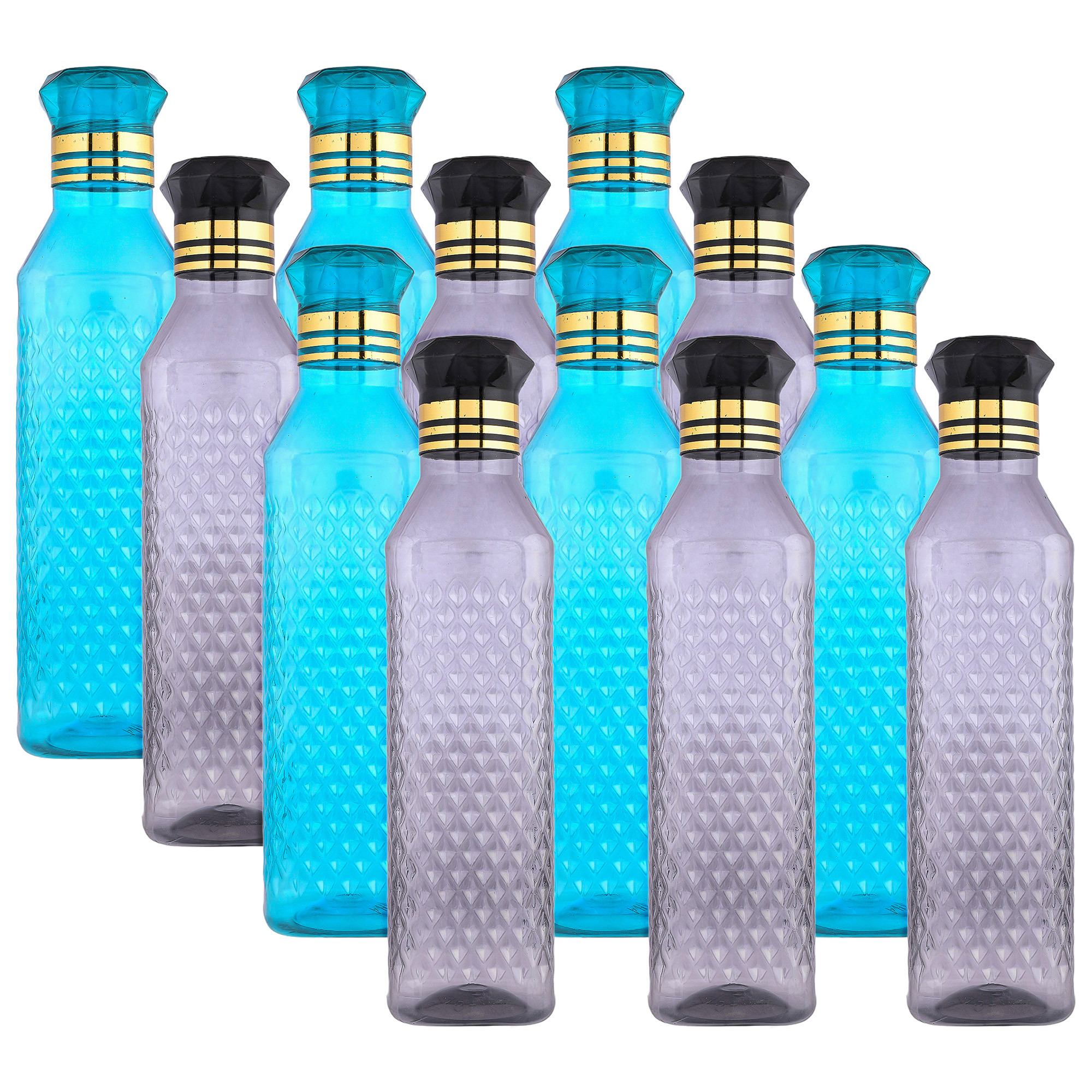 Kuber Industries Water Bottle  Plastic Water Bottle for Fridge  Water Bottle for Kitchen  Ideal for Restaurant  Water Bottle for Refrigerator  Square H2O Bottle  1 LTR  Pack of 12  Multi