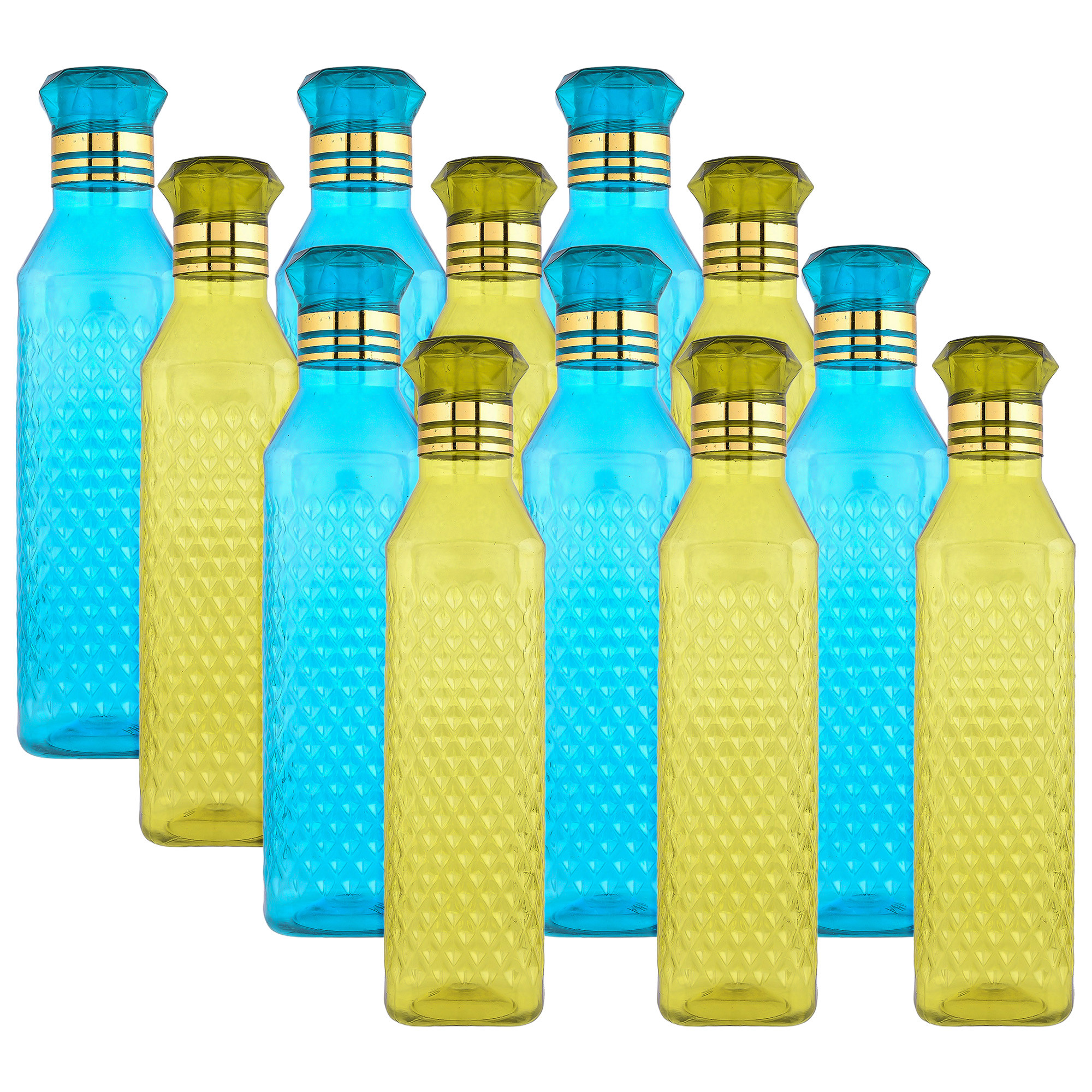 Kuber Industries Water Bottle  Plastic Water Bottle for Fridge  Water Bottle for Kitchen  Ideal for Restaurant  Water Bottle for Refrigerator  Square H2O Bottle  1 LTR  Pack of 12  Multi
