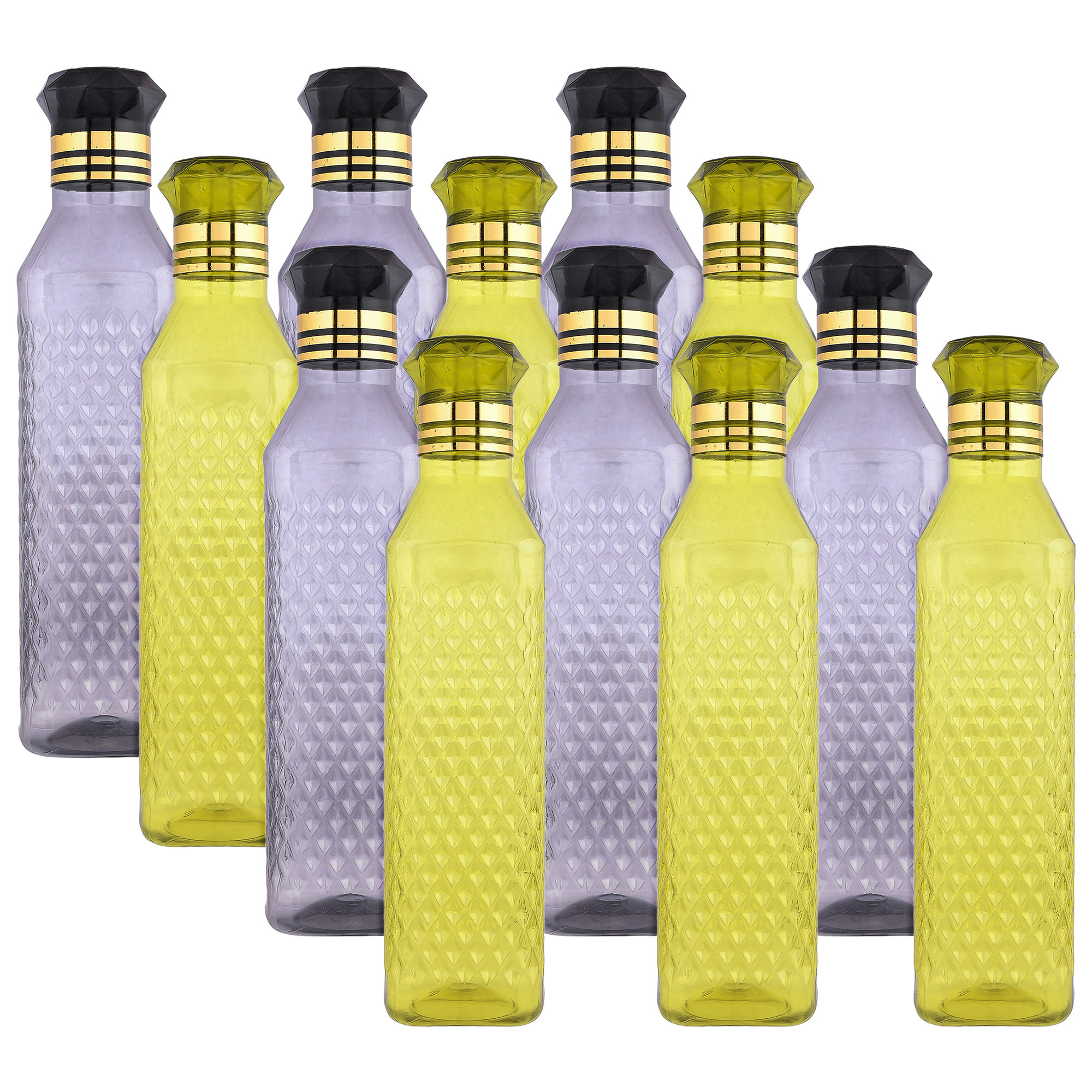 Kuber Industries Water Bottle | Plastic Water Bottle for Fridge | Water Bottle for Kitchen | Ideal for Restaurant | Water Bottle for Refrigerator | Square H2O Bottle | 1 LTR | Pack of 12 | Multi