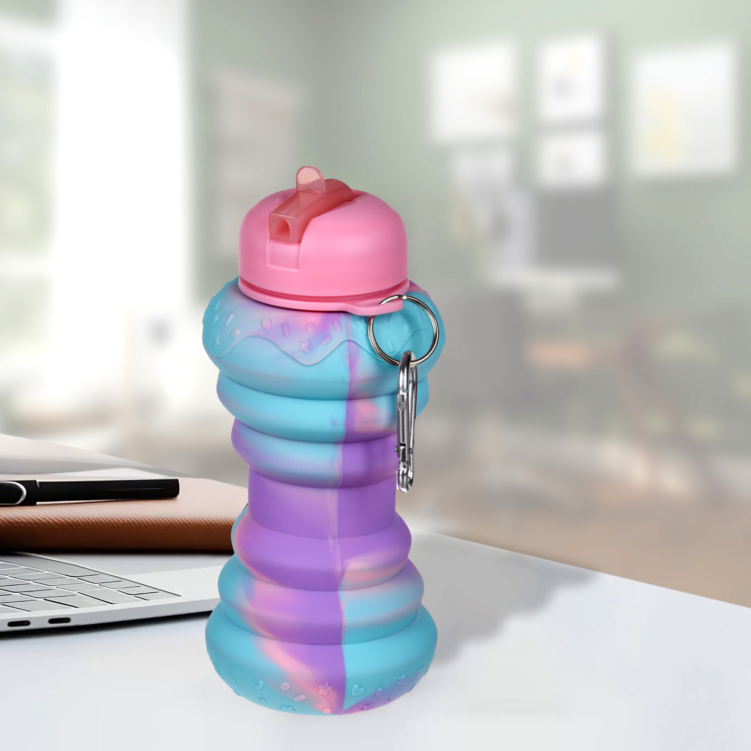 Kuber Industries Water Bottle | Silicone School Water Bottle | Expandable Water Bottle | Flip Cap Water Bottle | Gym Water Bottle | Sports Water Bottle | 600 ML | Pink