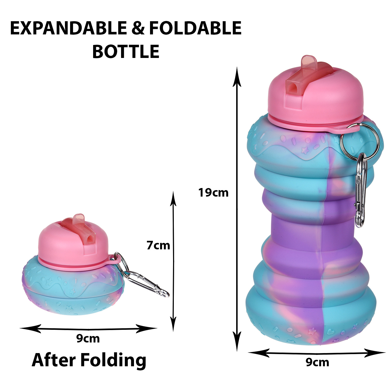 Kuber Industries Water Bottle | Silicone School Water Bottle | Expandable Water Bottle | Flip Cap Water Bottle | Gym Water Bottle | Sports Water Bottle | 600 ML | Pink