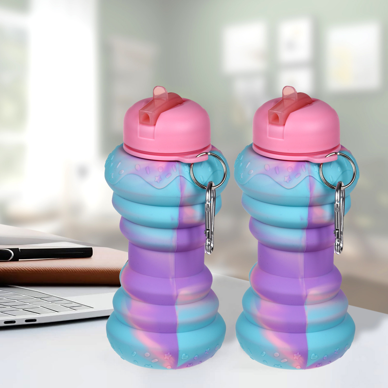 Kuber Industries Water Bottle | Silicone School Water Bottle | Expandable Water Bottle | Flip Cap Water Bottle | Gym Water Bottle | Sports Water Bottle | 600 ML | Pink