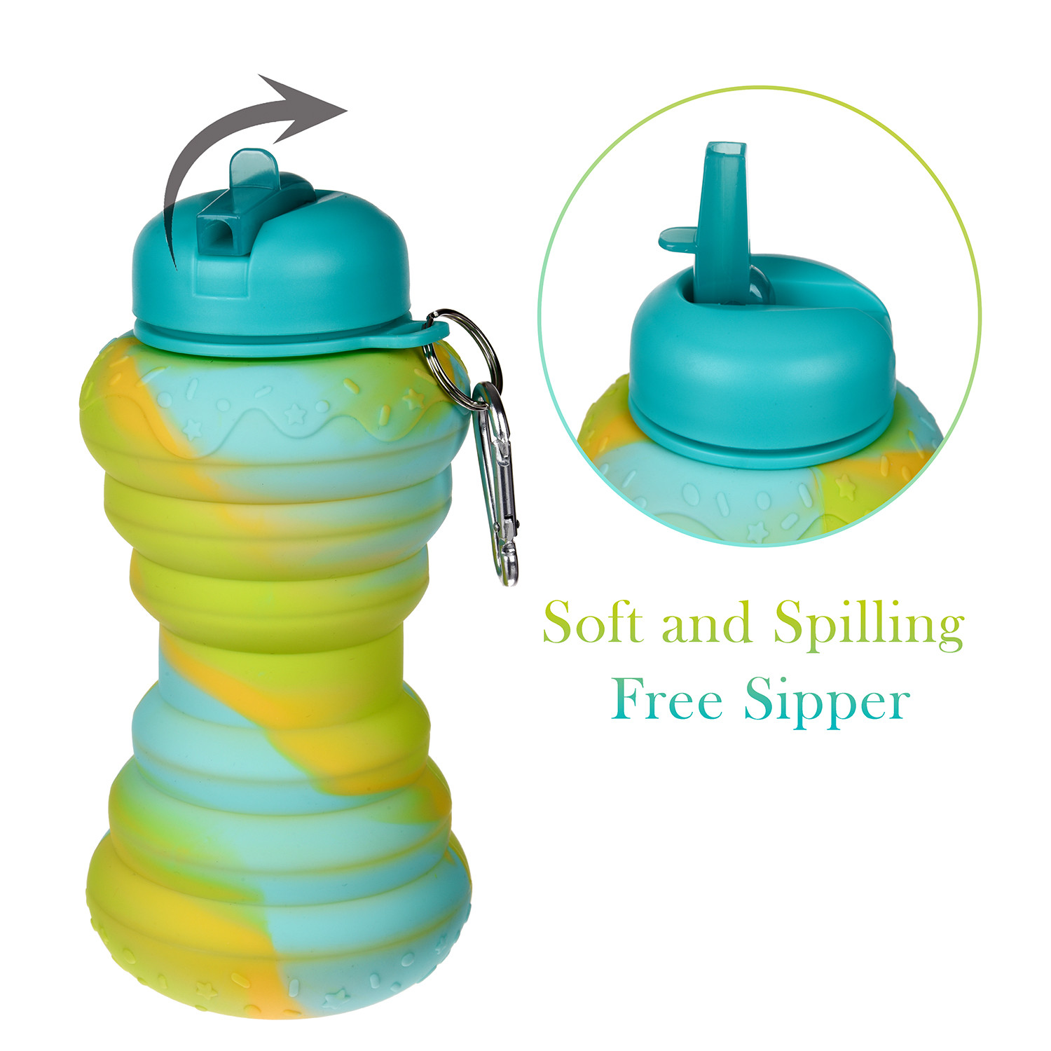 Kuber Industries Water Bottle | Silicone School Water Bottle | Expandable Water Bottle | Flip Cap Water Bottle | Gym Water Bottle | Sports Water Bottle | 600 ML | Green