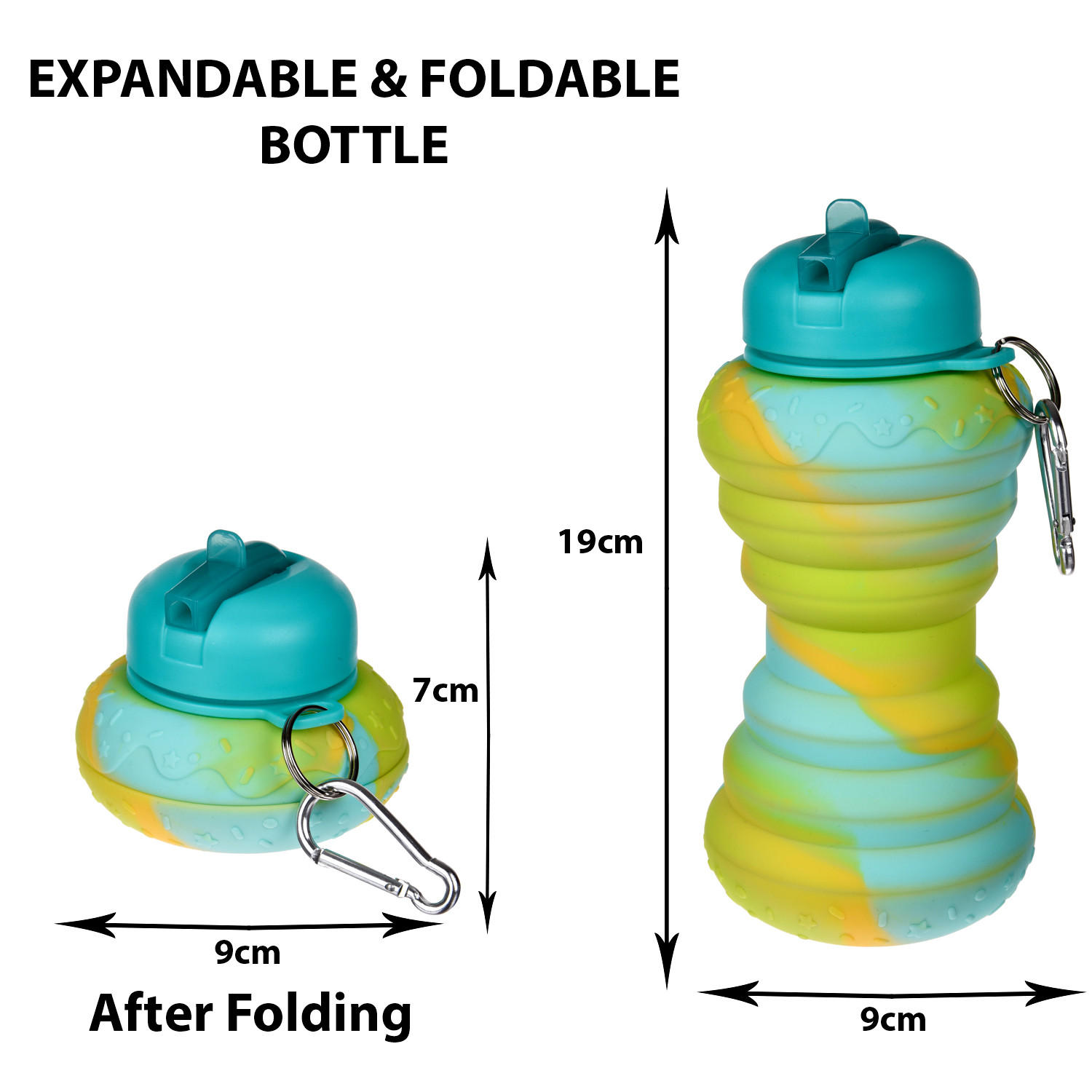 Kuber Industries Water Bottle | Silicone School Water Bottle | Expandable Water Bottle | Flip Cap Water Bottle | Gym Water Bottle | Sports Water Bottle | 600 ML | Green