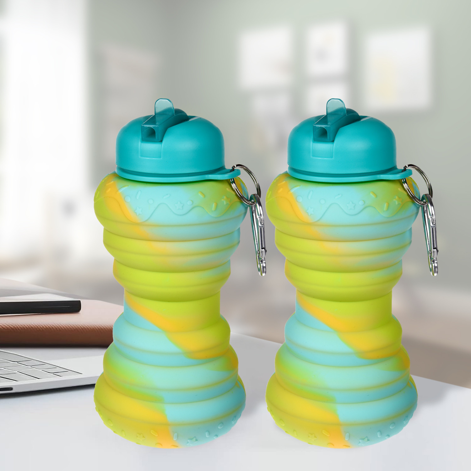 Kuber Industries Water Bottle | Silicone School Water Bottle | Expandable Water Bottle | Flip Cap Water Bottle | Gym Water Bottle | Sports Water Bottle | 600 ML | Green