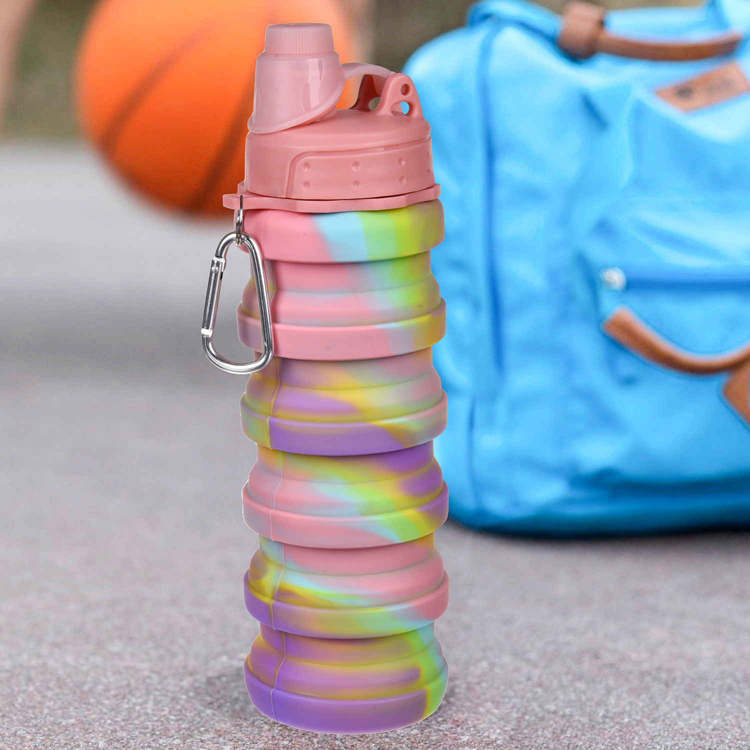 Kuber Industries Water Bottle | Silicone School Water Bottle | Expandable Water Bottle | Folding Water Bottle | Gym Water Bottle | Sports Water Bottle | 500 ML | Pink