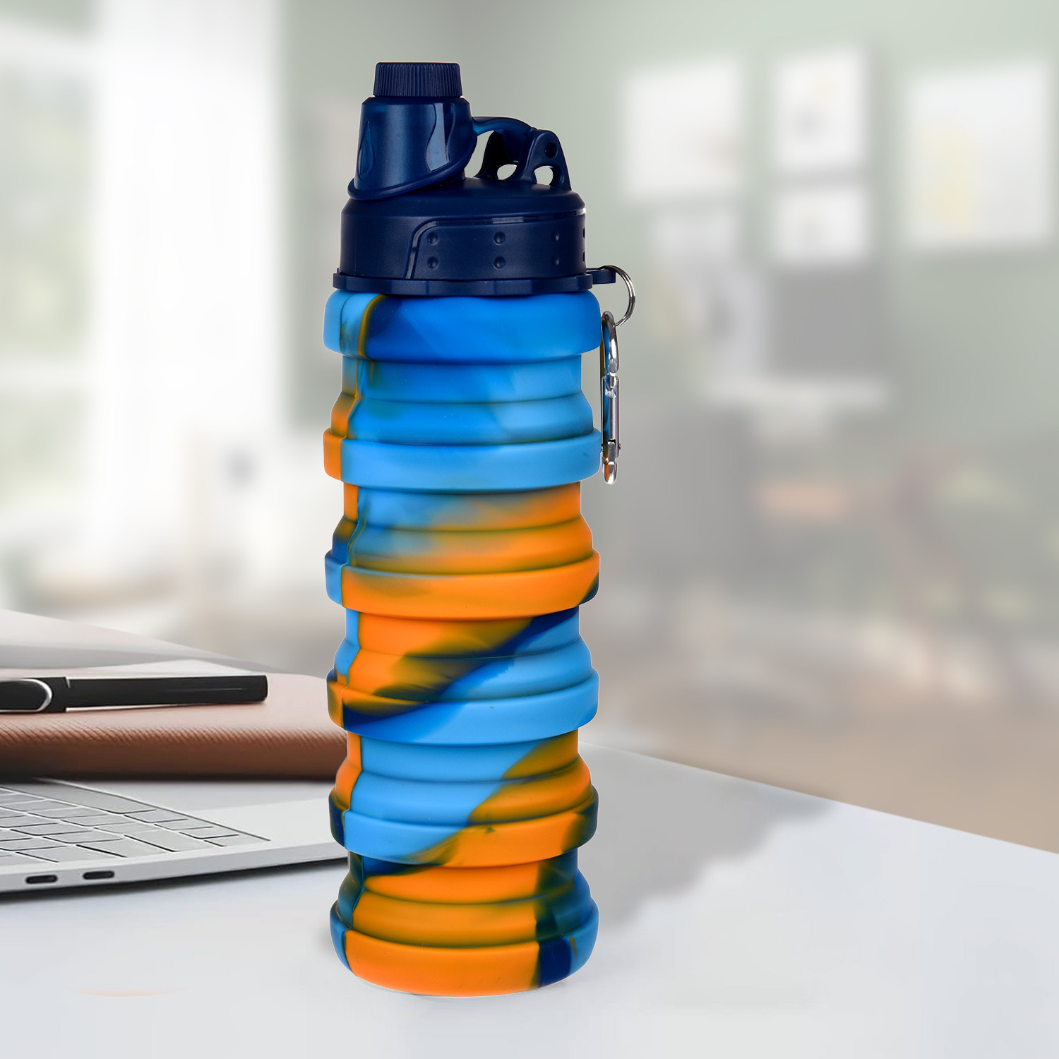 Kuber Industries Water Bottle | Silicone School Water Bottle | Expandable Water Bottle | Folding Water Bottle | Gym Water Bottle | Sports Water Bottle | 500 ML | Blue