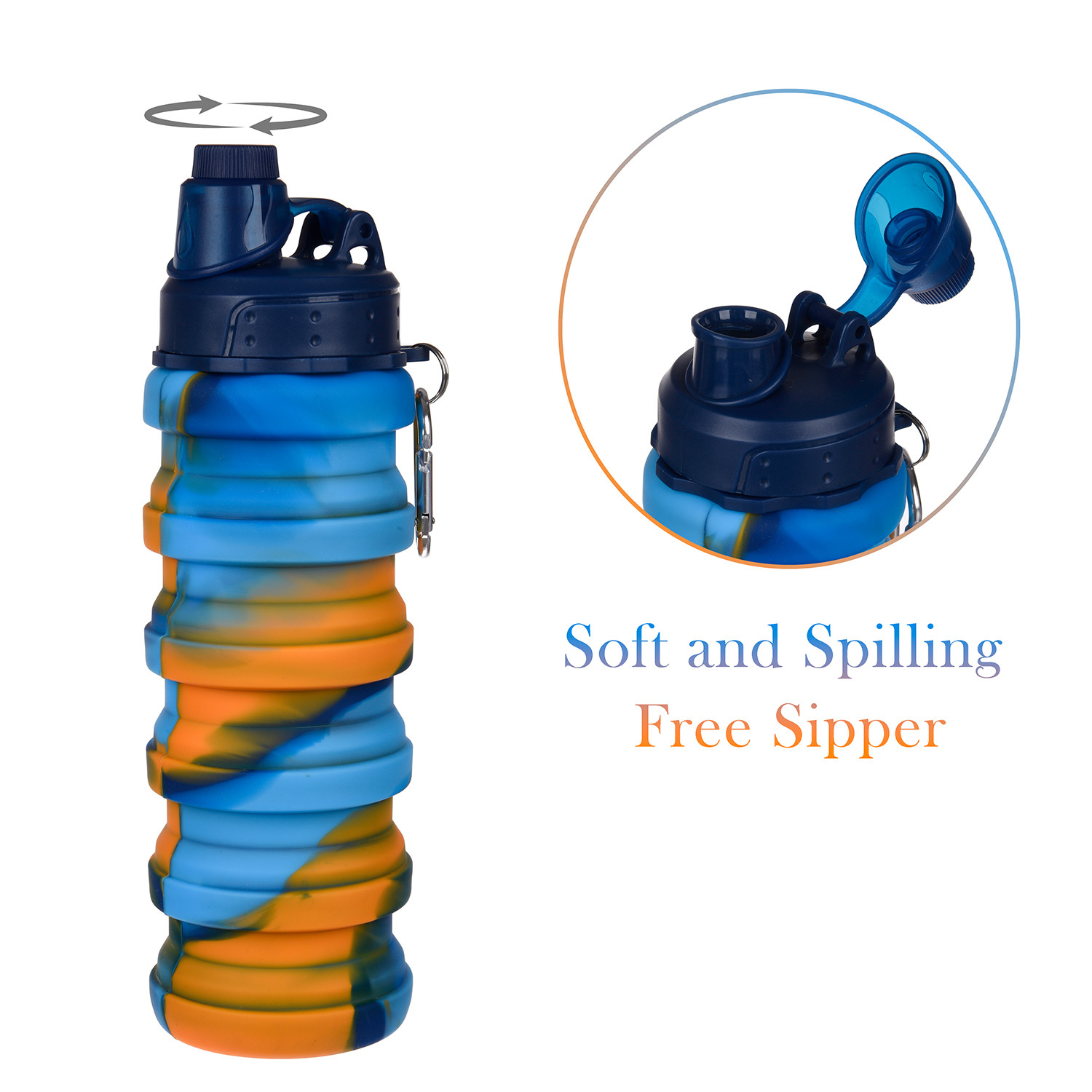 Kuber Industries Water Bottle | Silicone School Water Bottle | Expandable Water Bottle | Folding Water Bottle | Gym Water Bottle | Sports Water Bottle | 500 ML | Blue