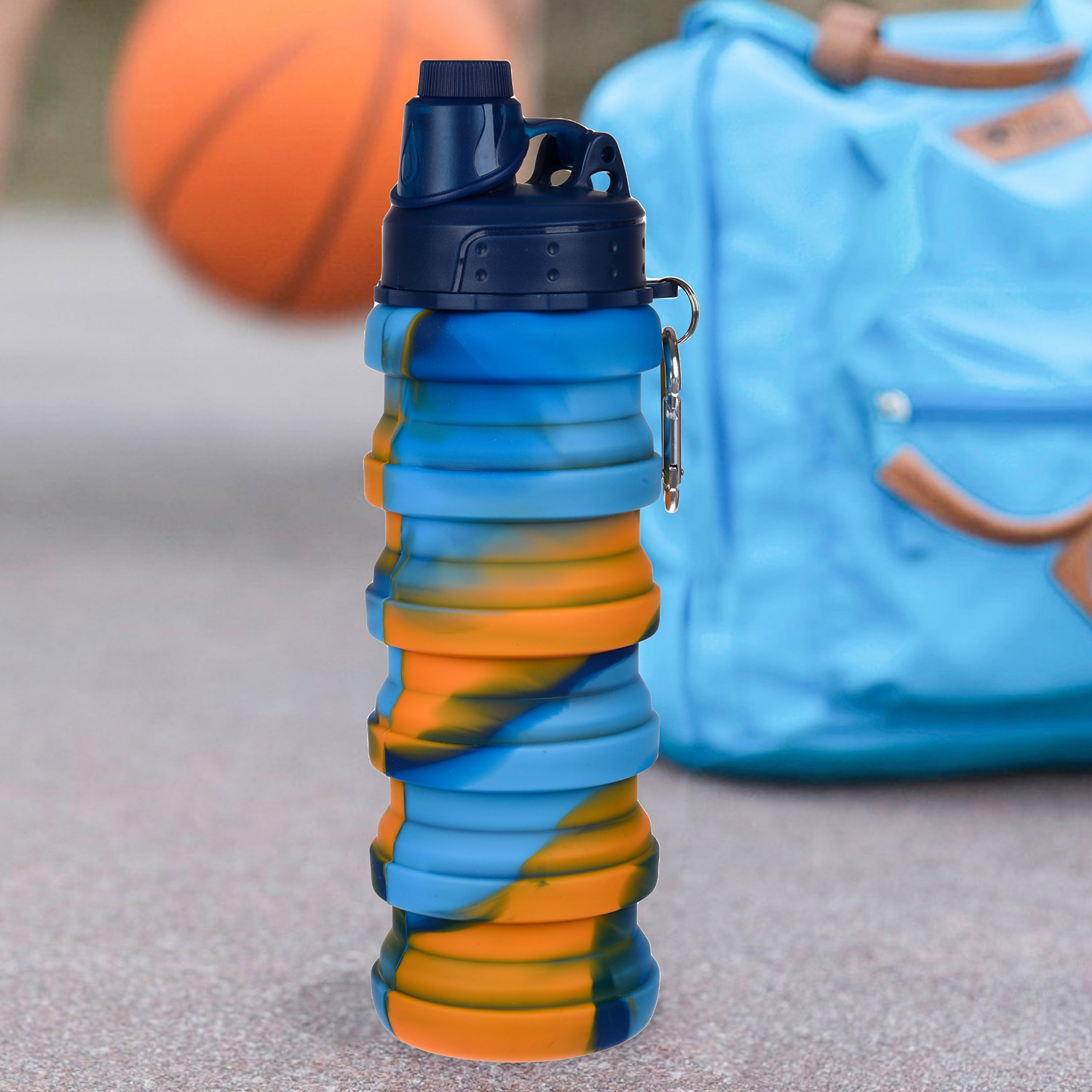 Kuber Industries Water Bottle | Silicone School Water Bottle | Expandable Water Bottle | Folding Water Bottle | Gym Water Bottle | Sports Water Bottle | 500 ML | Blue