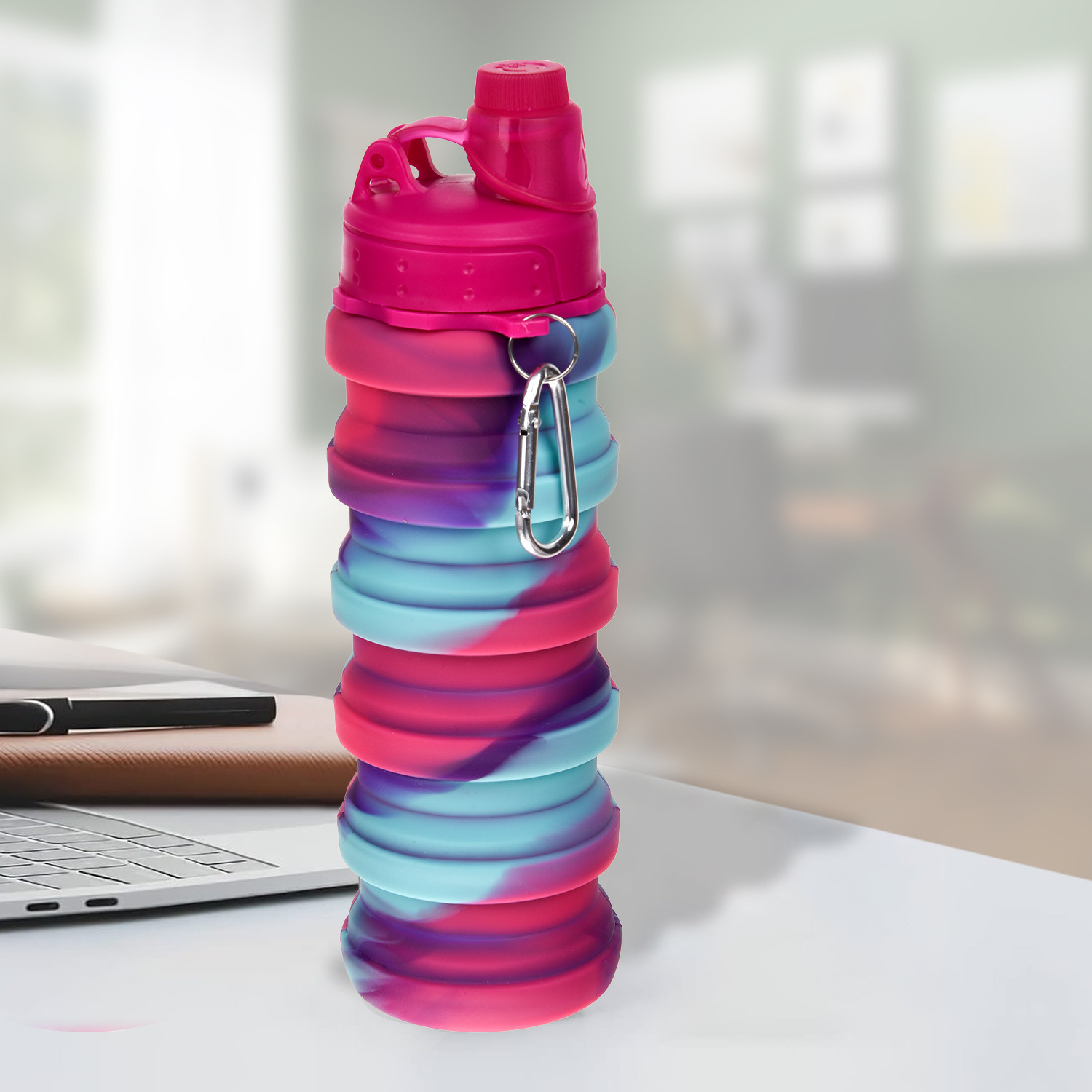 Kuber Industries Water Bottle | Silicone School Water Bottle | Expandable Water Bottle | Folding Water Bottle | Gym Water Bottle | Sports Water Bottle | 500 ML | Rani