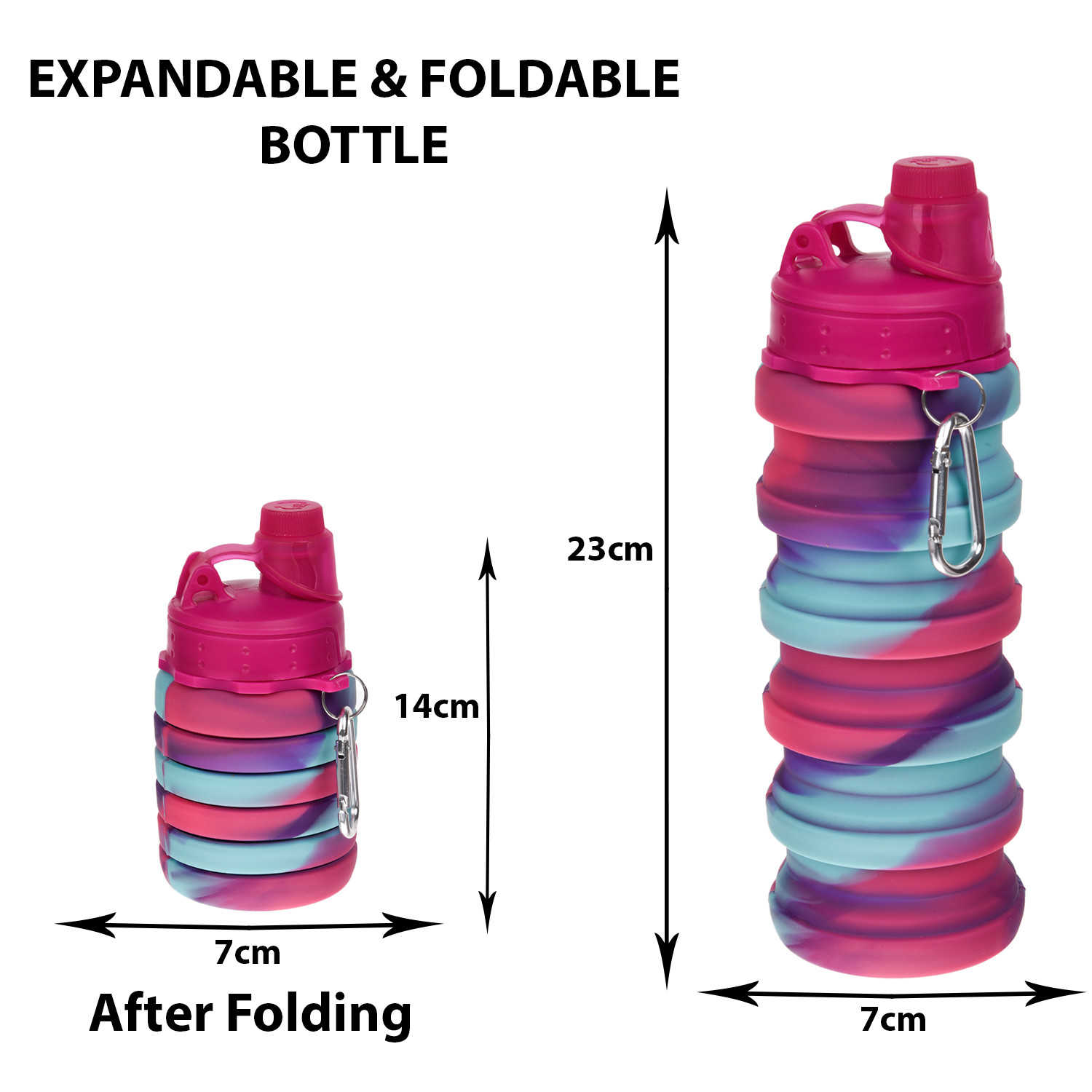 Kuber Industries Water Bottle | Silicone School Water Bottle | Expandable Water Bottle | Folding Water Bottle | Gym Water Bottle | Sports Water Bottle | 500 ML | Rani