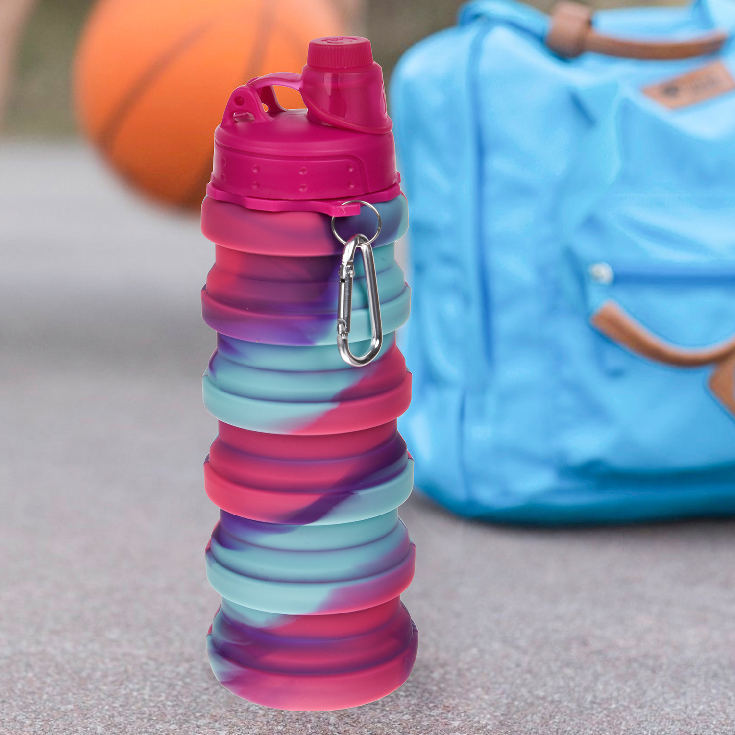 Kuber Industries Water Bottle | Silicone School Water Bottle | Expandable Water Bottle | Folding Water Bottle | Gym Water Bottle | Sports Water Bottle | 500 ML | Rani