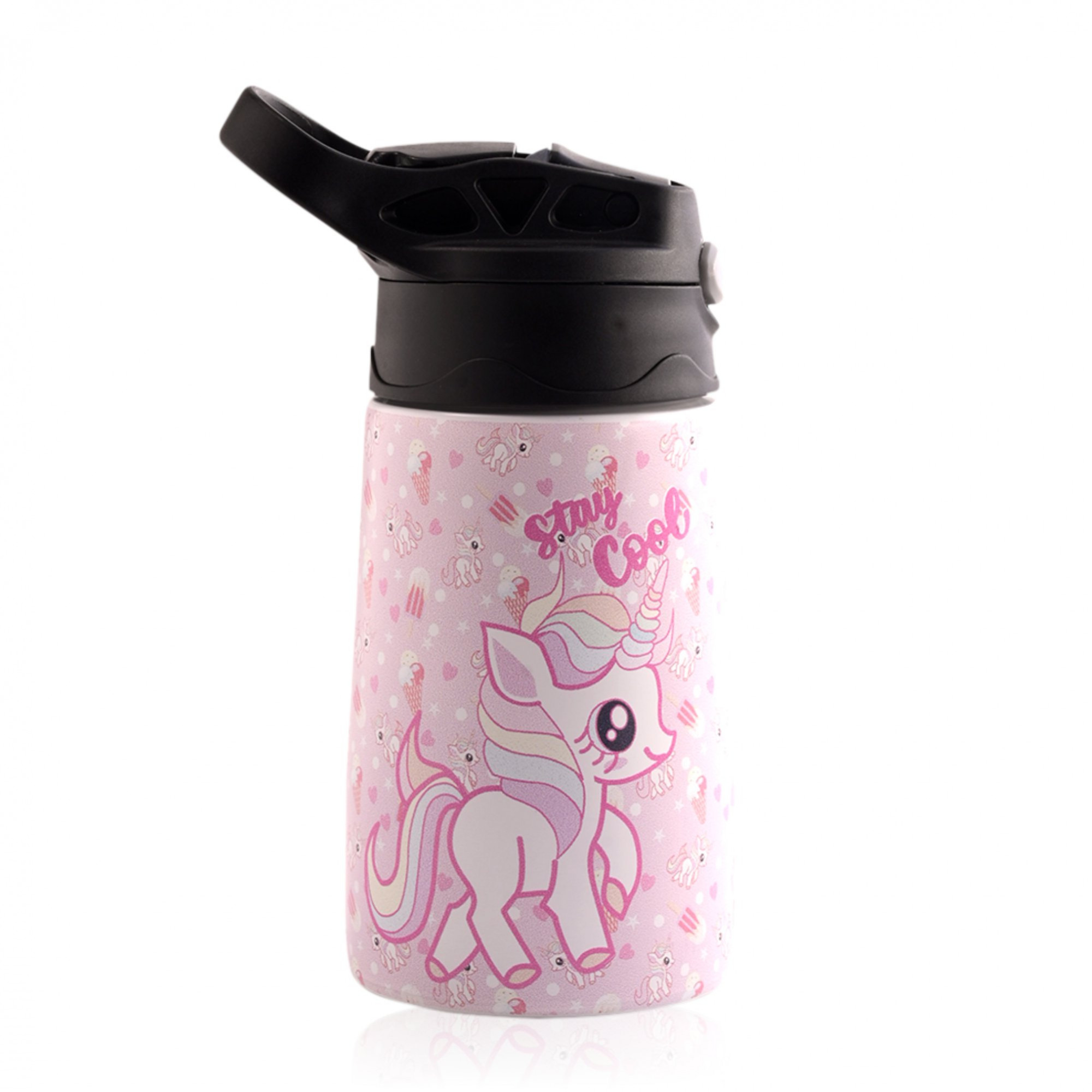 Kuber Industries Water Bottle  Stay Cool Unicorn  350 ml Insulated Water Bottle  Button Press Sipper Bottle for Adults  Kids  BPA-Free  Steel Bottle for Travel  Gym Bottle  Pink