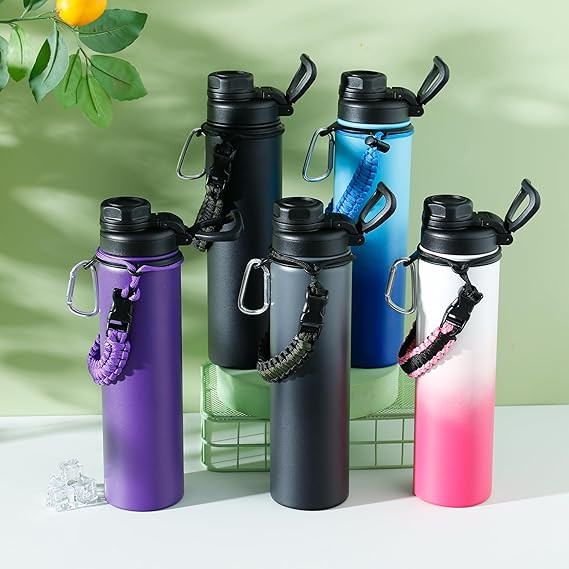 Kuber Industries Water Bottle | Steel Water Bottle for Daily Use | Vacuum Insulated Flask Water Bottle with Rope | Hot & Cold Water Bottle | 720 ML | LX-230601 | Black