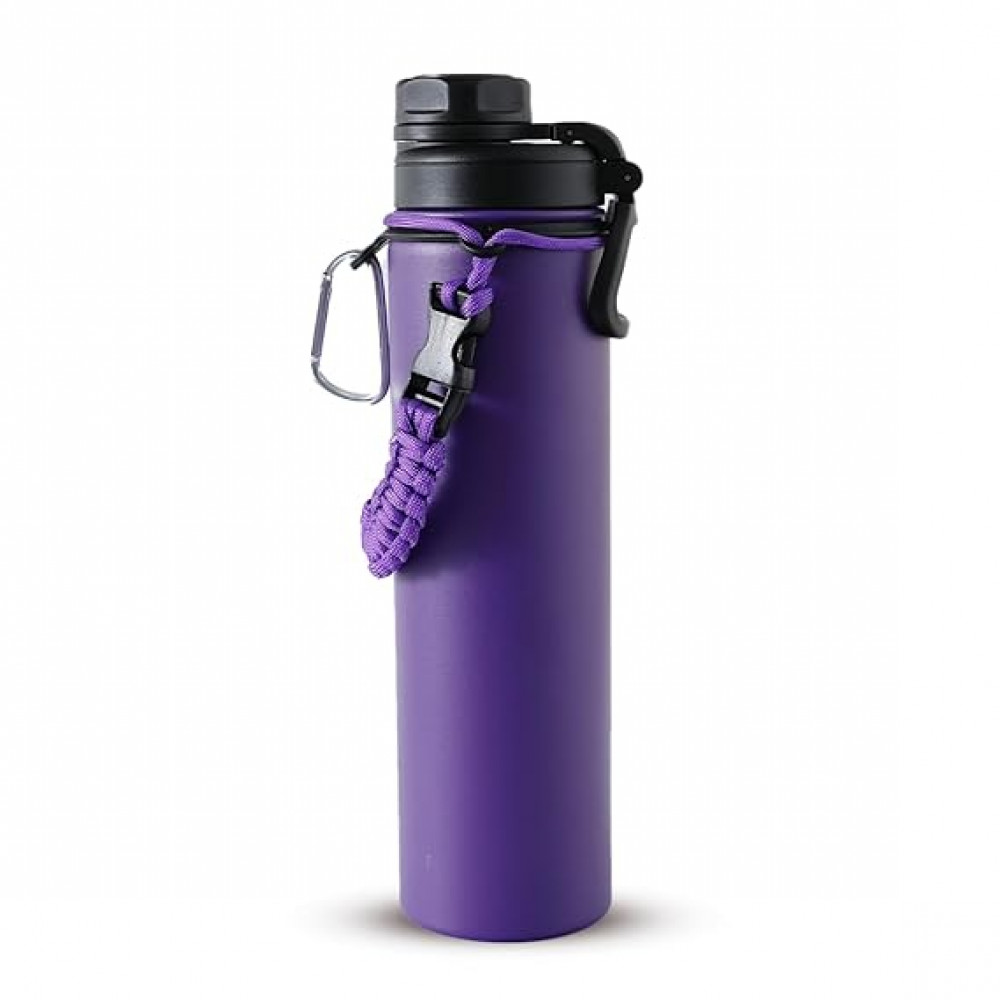 Kuber Industries Water Bottle | Steel Water Bottle for Daily Use | Vacuum Insulated Flask Water Bottle with Rope | Hot &amp; Cold Water Bottle | 720 ML | LX-230602 | Purple