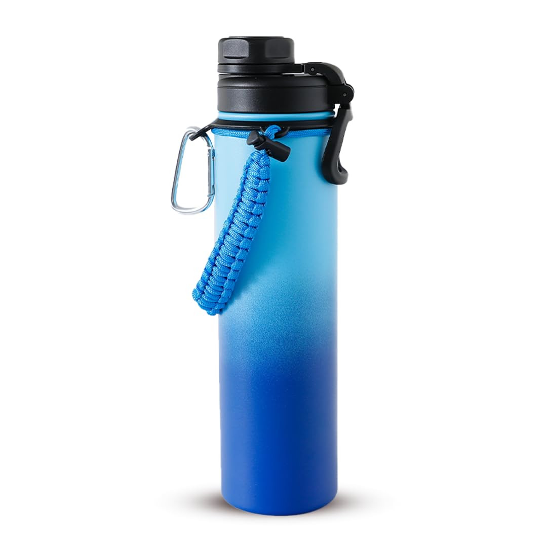 Kuber Industries Water Bottle | Steel Water Bottle for Daily Use | Vacuum Insulated Flask Water Bottle with Rope | Hot & Cold Water Bottle | 720 ML | LX-230604 | Aqua Blue