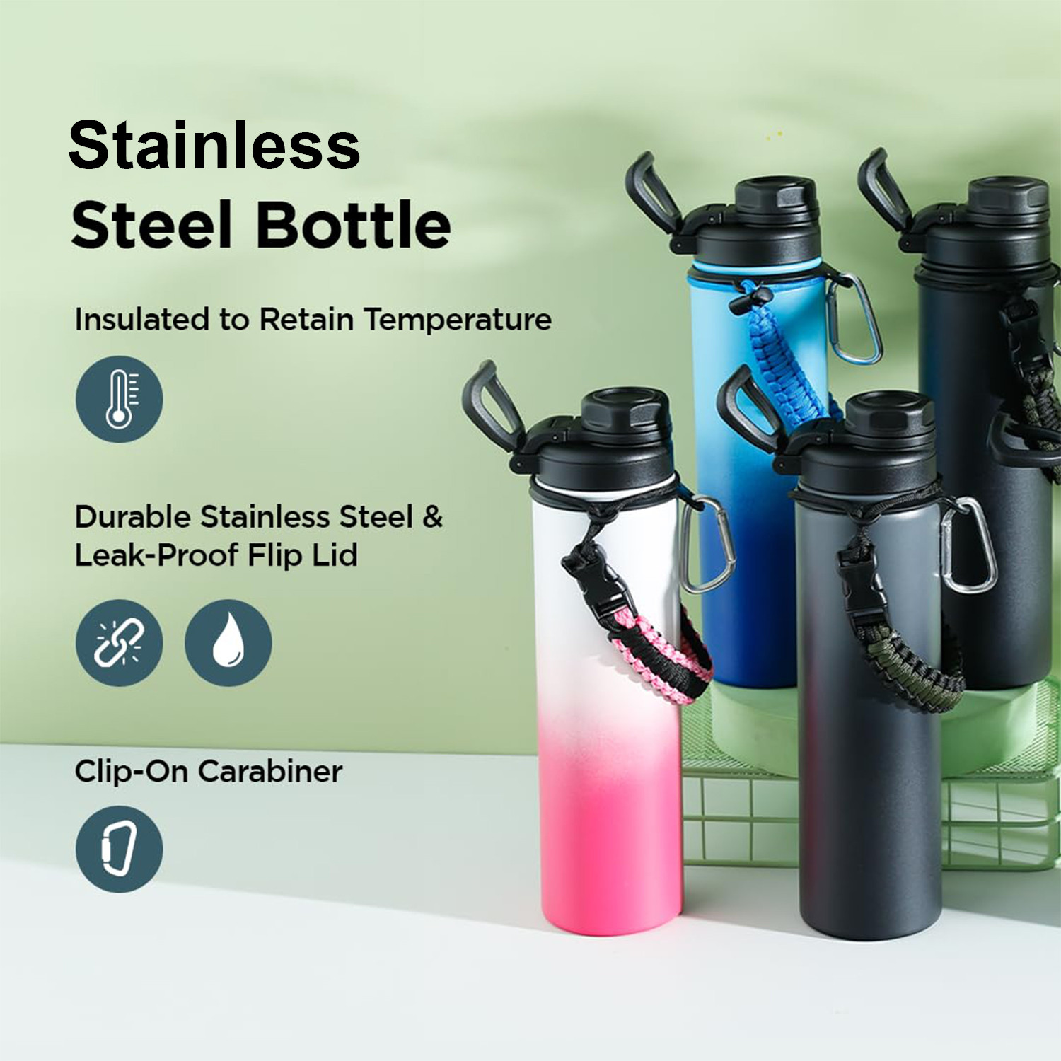 Kuber Industries Water Bottle | Steel Water Bottle for Daily Use | Vacuum Insulated Flask Water Bottle with Rope | Hot & Cold Water Bottle | 720 ML | LX-230604 | Aqua Blue