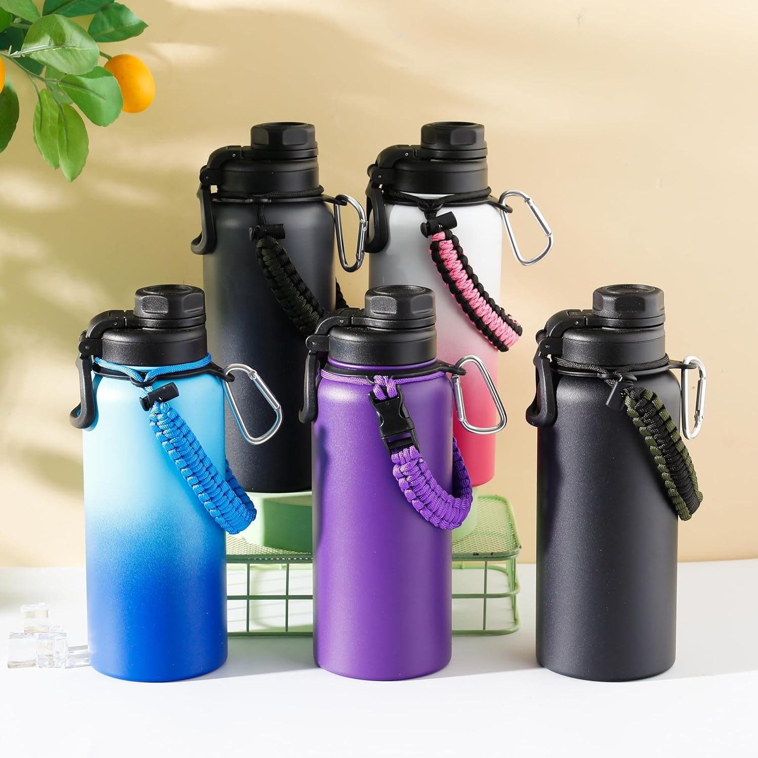 Kuber Industries Water Bottle | Steel Water Bottle for Daily Use | Vacuum Insulated Flask Water Bottle with Rope | Hot & Cold Water Bottle | 960 ML | LX-230606 | Black