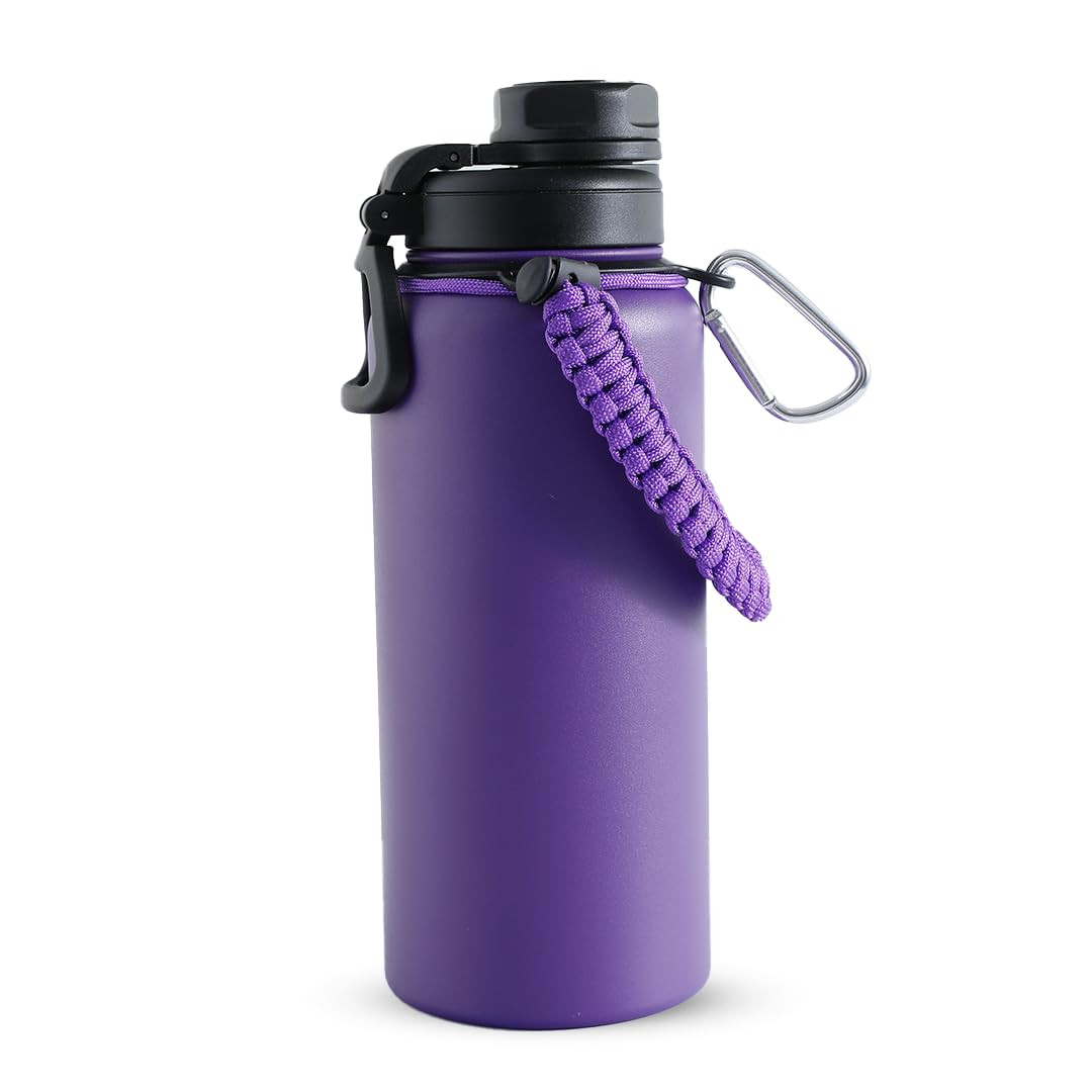 Kuber Industries Water Bottle | Steel Water Bottle for Daily Use | Vacuum Insulated Flask Water Bottle with Rope | Hot & Cold Water Bottle | 960 ML | LX-230607 | Purple