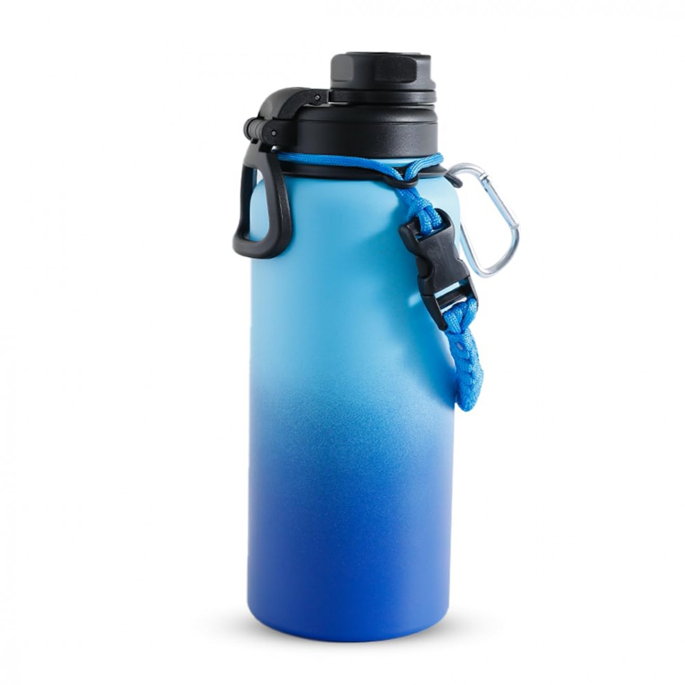 Kuber Industries Water Bottle | Steel Water Bottle for Daily Use | Vacuum Insulated Flask Water Bottle with Rope | Hot &amp; Cold Water Bottle | 960 ML | LX-230609 | Aqua Blue