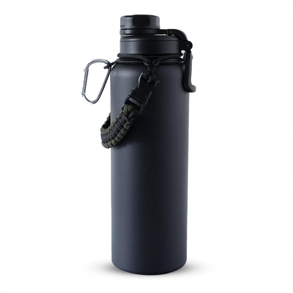 Kuber Industries Water Bottle | Steel Water Bottle for Daily Use | Vacuum Insulated Flask Water Bottle with Rope | Hot &amp; Cold Water Bottle | 1200 ML | LX-230611 | Black