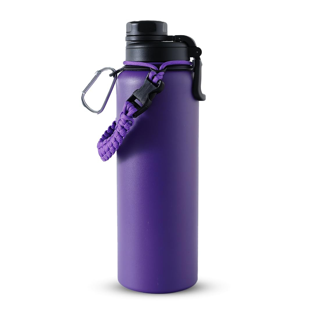 Kuber Industries Water Bottle | Steel Water Bottle for Daily Use | Vacuum Insulated Flask Water Bottle with Rope | Hot & Cold Water Bottle | 1200 ML | LX-230612 | Purple