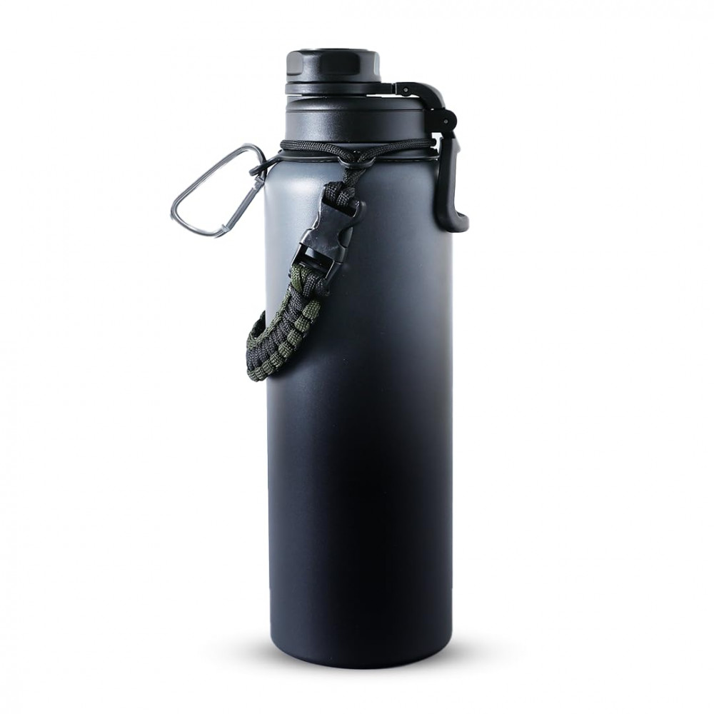 Kuber Industries Water Bottle | Steel Water Bottle for Daily Use | Vacuum Insulated Flask Water Bottle with Rope | Hot &amp; Cold Water Bottle | 1200 ML | LX-230613 | Black &amp; Gray