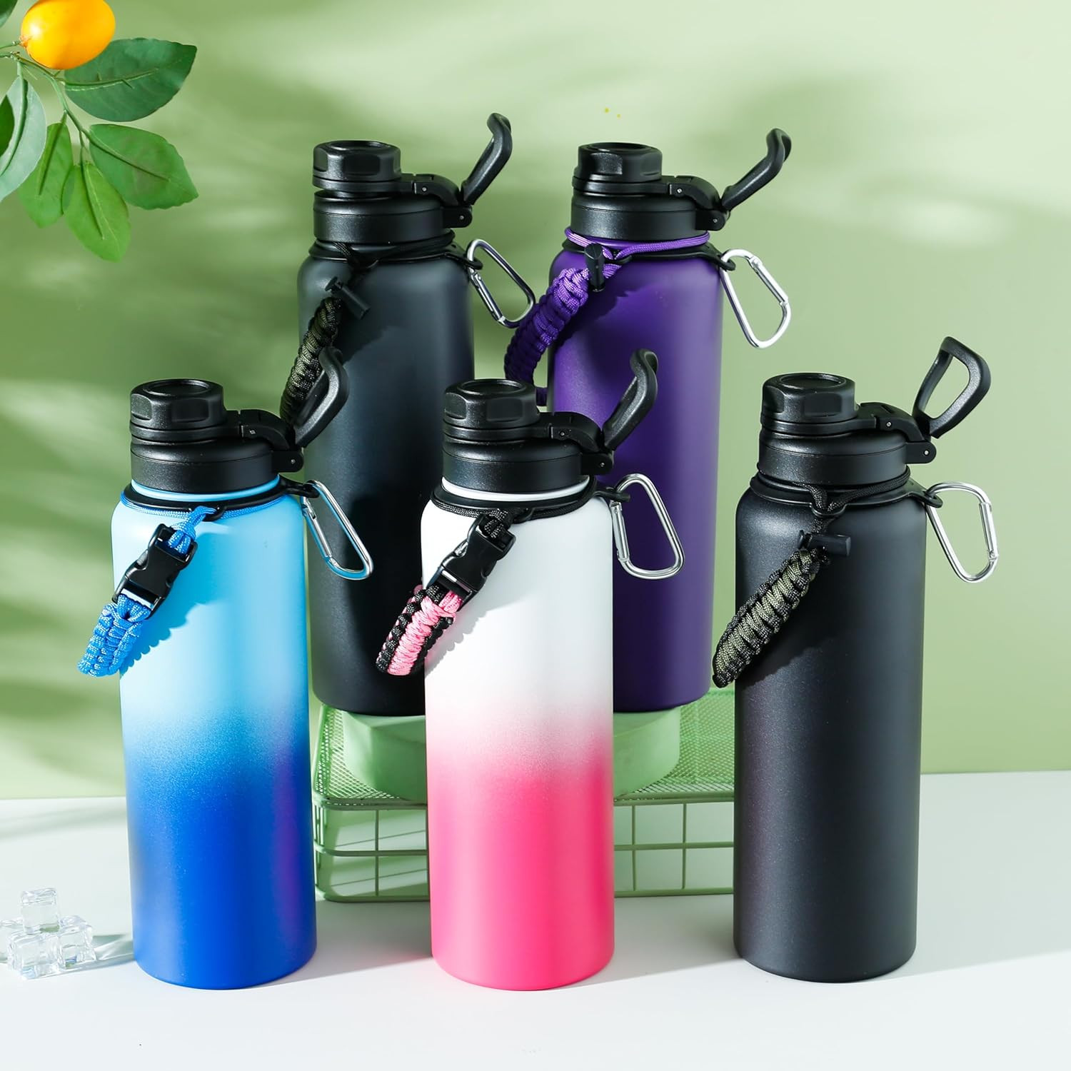Kuber Industries Water Bottle | Steel Water Bottle for Daily Use | Vacuum Insulated Flask Water Bottle with Rope | Hot & Cold Water Bottle | 1200 ML | LX-230613 | Black & Gray
