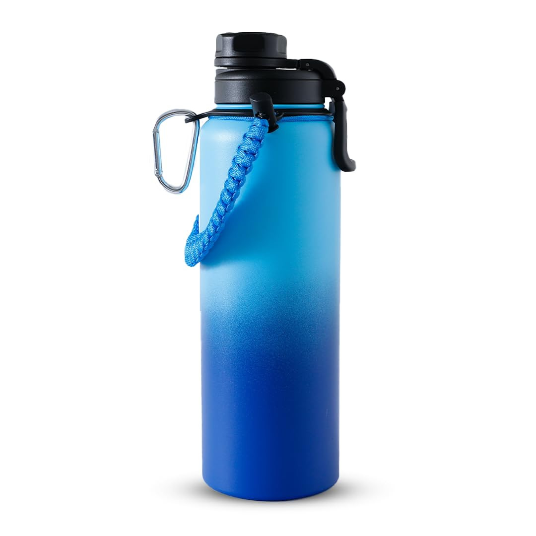 Kuber Industries Water Bottle | Steel Water Bottle for Daily Use | Vacuum Insulated Flask Water Bottle with Rope | Hot & Cold Water Bottle | 1200 ML | LX-230614 | Aqua Blue