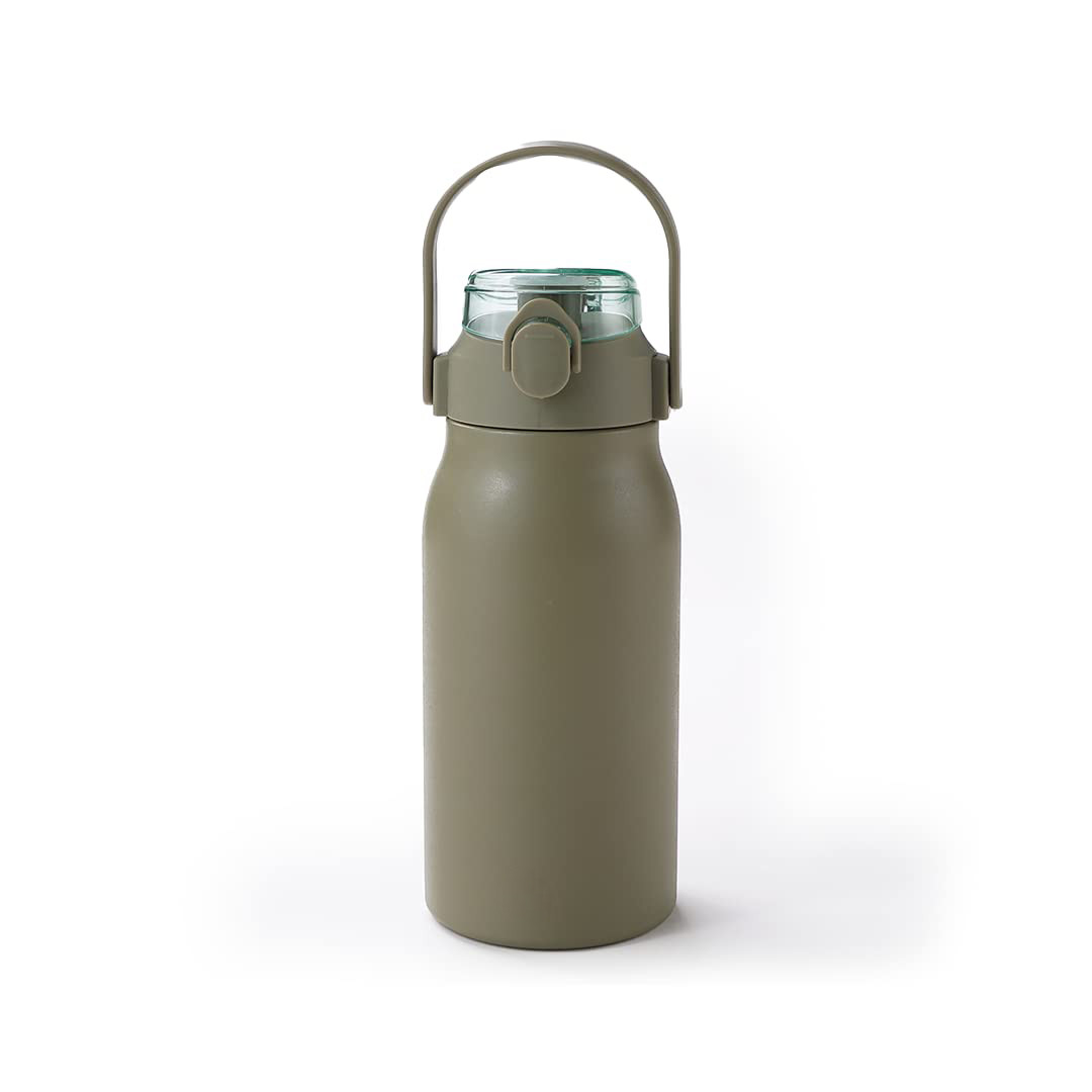Kuber Industries Water Bottle | Vacuum Insulated Travel Bottle | Hot & Cold Water Bottle | Sipper Lid & Handle Water Bottle | 1000 ML | HH-22111D | Green