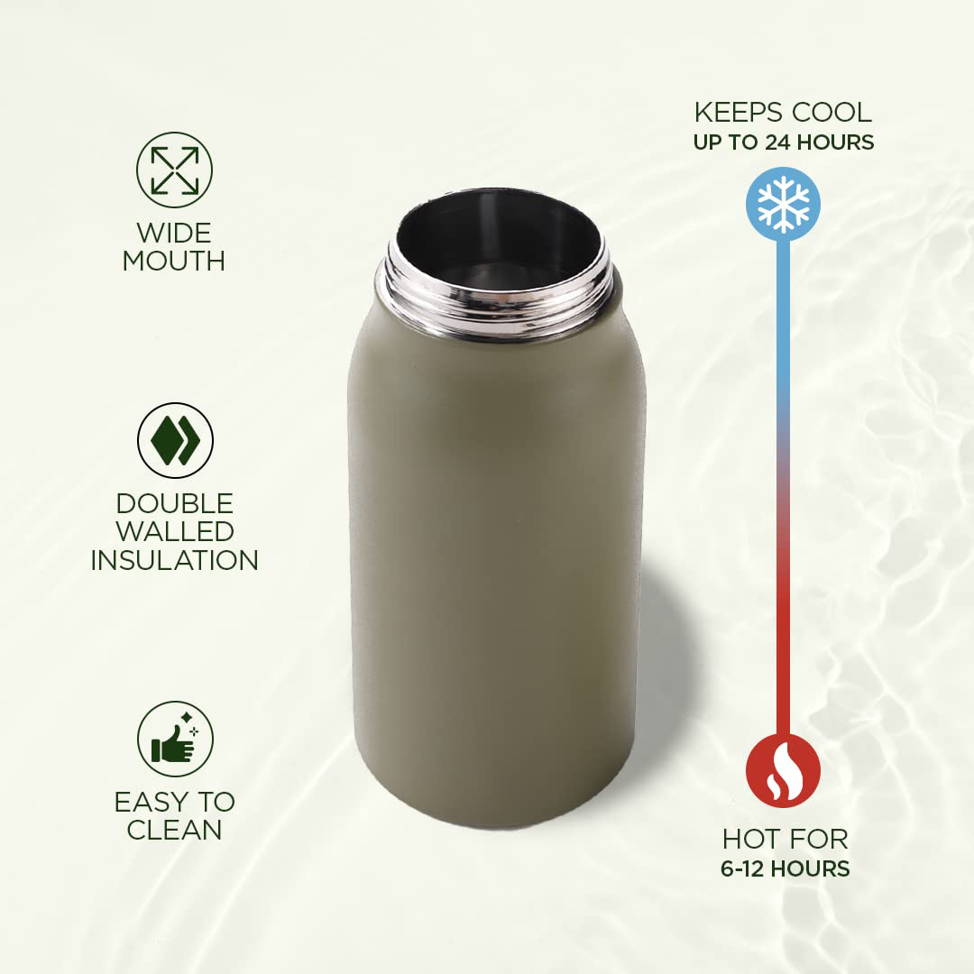 Kuber Industries Water Bottle | Vacuum Insulated Travel Bottle | Hot & Cold Water Bottle | Sipper Lid & Handle Water Bottle | 1000 ML | HH-22111D | Green