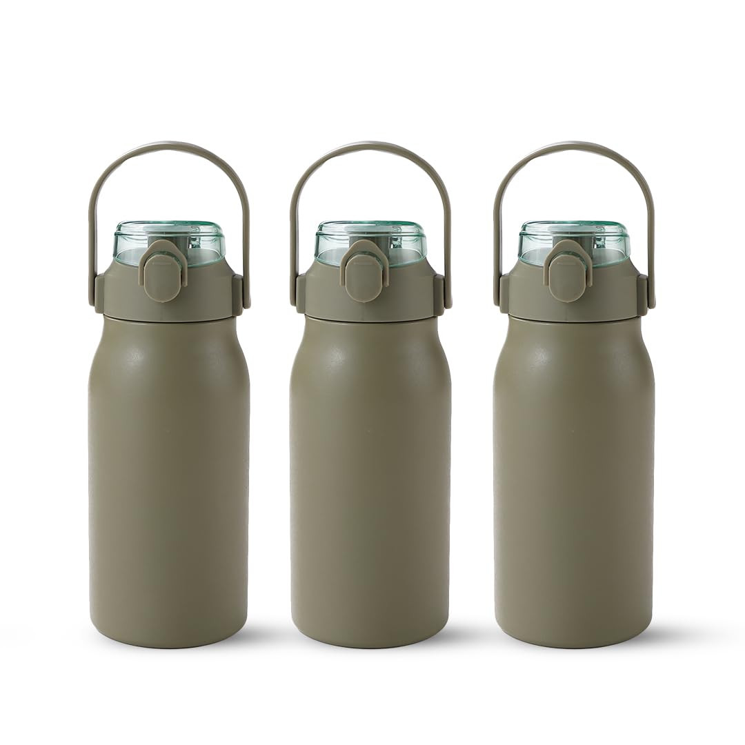 Kuber Industries Water Bottle  Vacuum Insulated Travel Bottle  Hot  Cold Water Bottle  Sipper Lid  Handle Water Bottle  1000 ML  Pack of 3  HH-22111D  Green