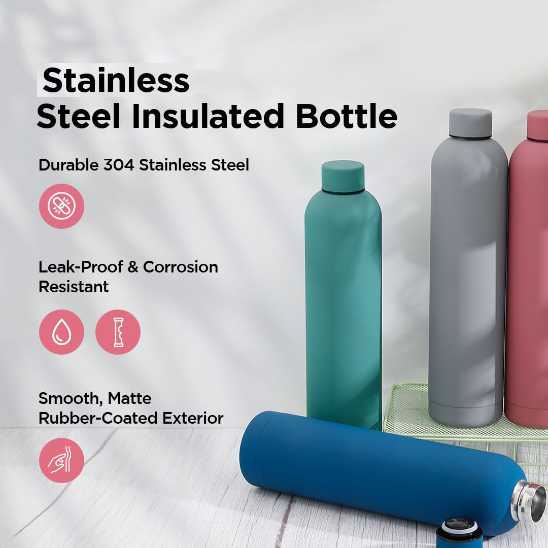Kuber Industries Water Bottle | Vacuum Insulated Travel Bottle | Hot & Cold Water Bottle | Smooth Rubber Finish Water Bottle | 1 Ltr | PC-23823A | Blue