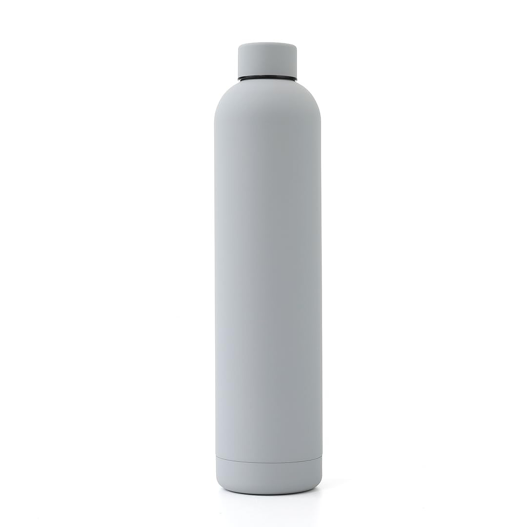Kuber Industries Water Bottle | Vacuum Insulated Travel Bottle | Hot & Cold Water Bottle | Smooth Rubber Finish Water Bottle | 1 Ltr | PC-23823D | Gray
