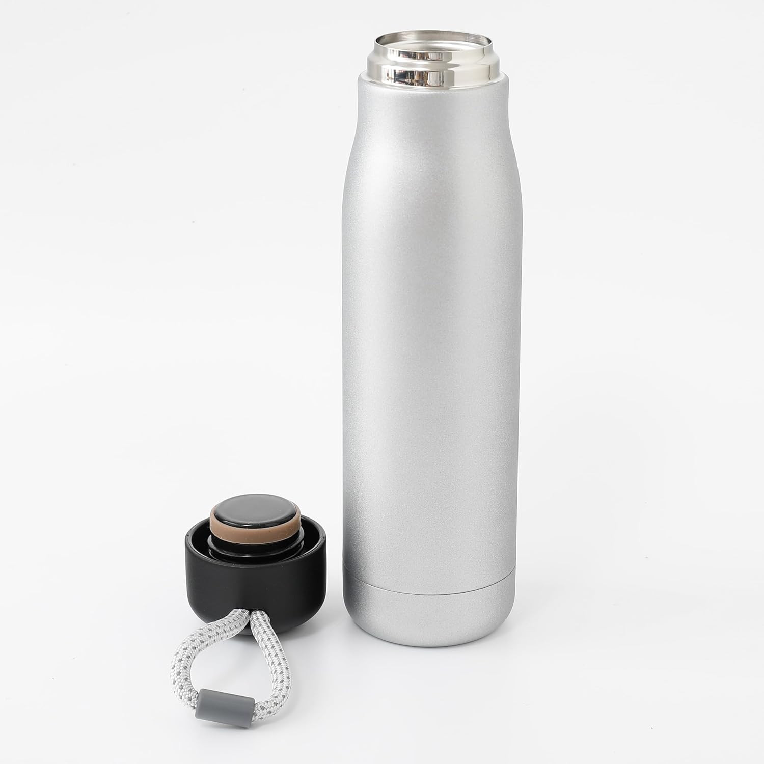 Kuber Industries Water Bottle | Vacuum Insulated Travel Bottle | Hot & Cold Water Bottle | Water Bottle with Carry Handle | Thermos Flask for Gym Bottle | MYZ-230805B | 550 ML | Silver