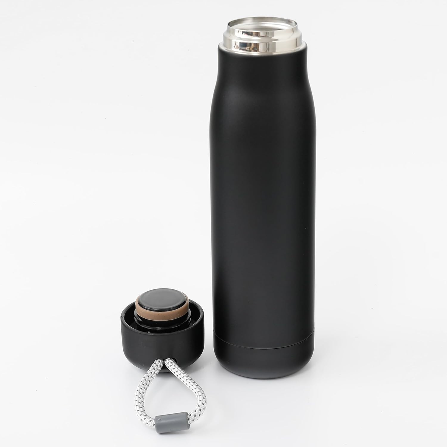 Kuber Industries Water Bottle | Vacuum Insulated Travel Bottle | Hot & Cold Water Bottle | Water Bottle with Carry Handle | Thermos Flask for Gym Bottle | MYZ-230805A | 550 ML | Black
